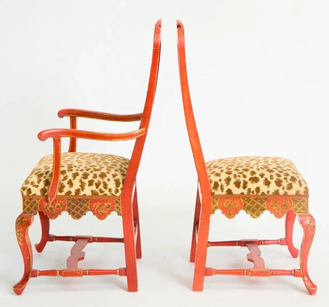 8 Gillowâ"Â™s of Lancaster Queen Anne Style Red Painted Chinoiserie Dining Chairs in - 3
