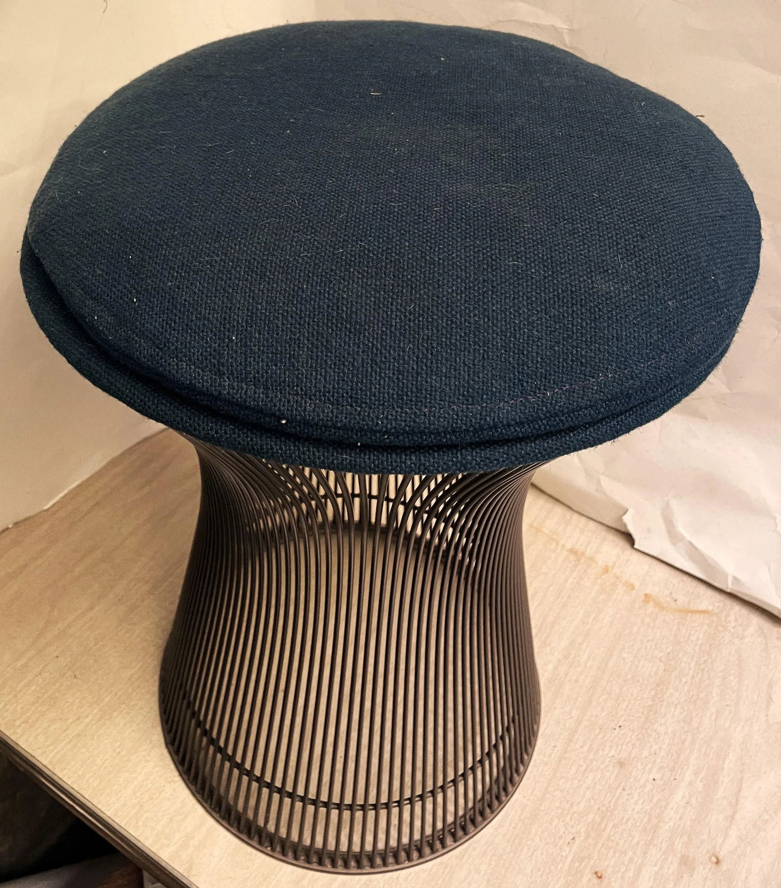 Mid 20th Century Warren Platner Knoll International Stool Original Blue Fabric Bronze Metal - 7