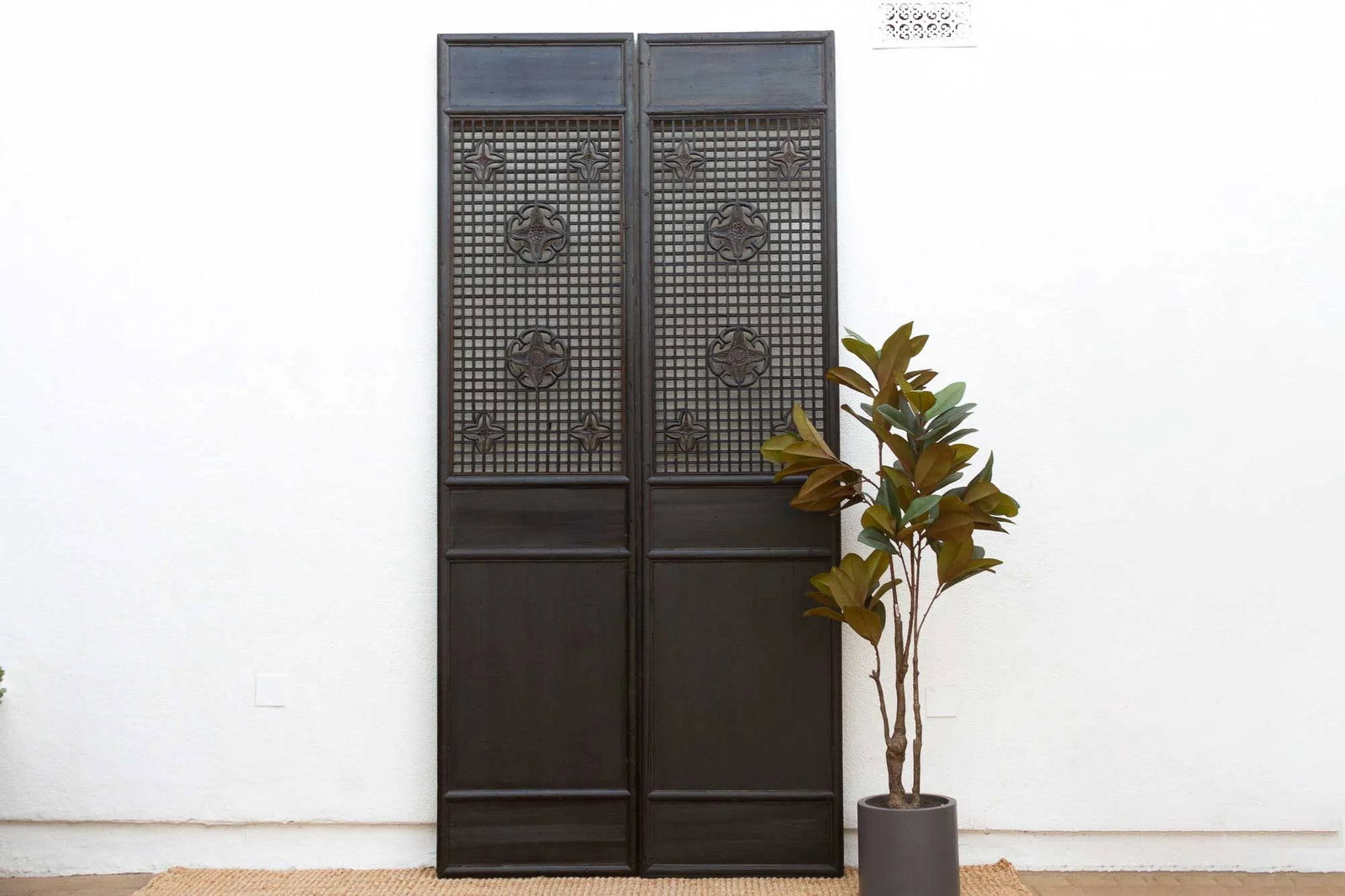 Pair of Tall Antique Black Lattice Screens - 10