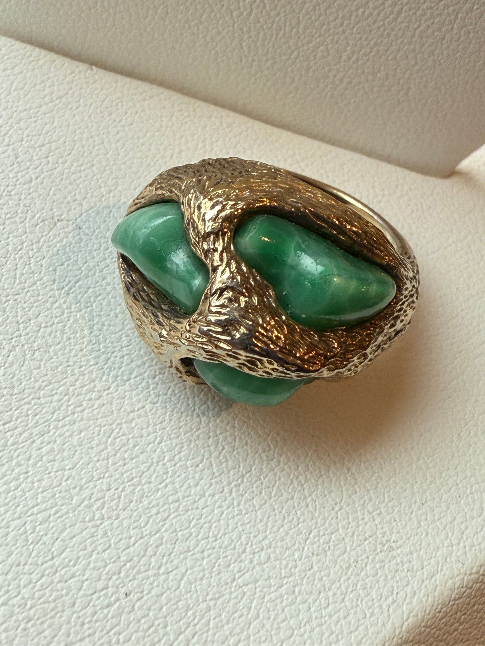 Brutalist Sterling Panetta Faux Jade Ring, Size 5.25 - 7