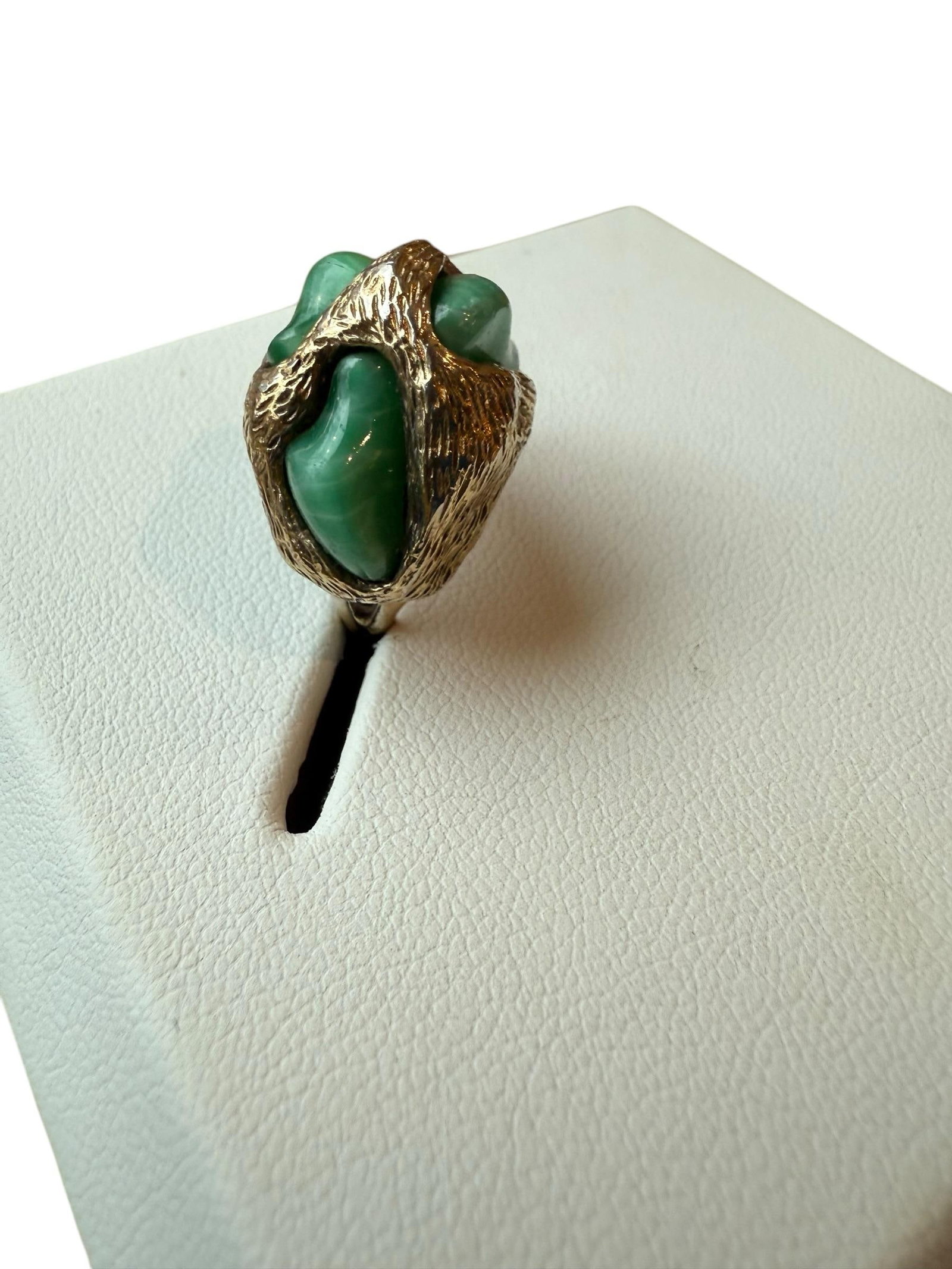 Brutalist Sterling Panetta Faux Jade Ring, Size 5.25 - 8