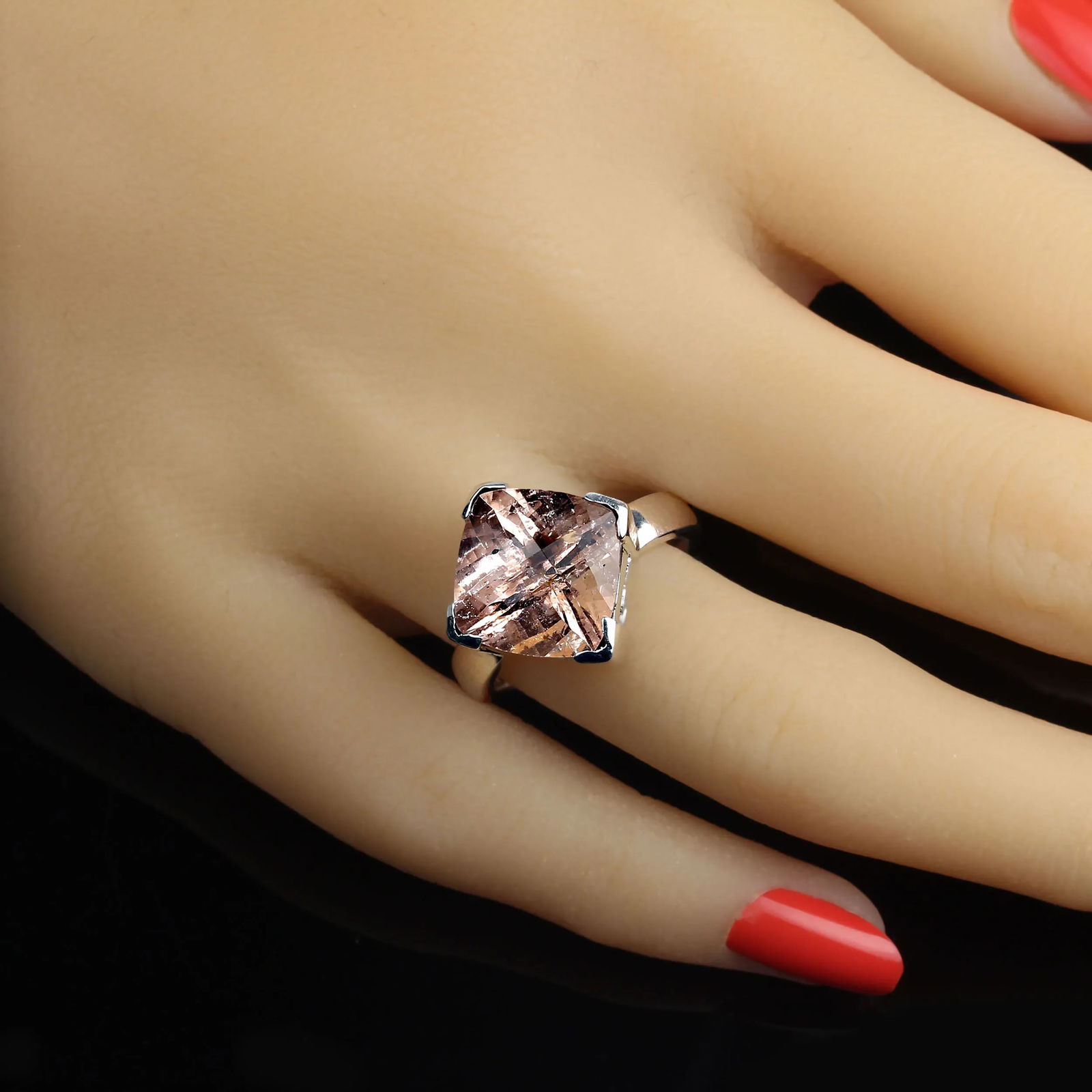 Genuine 7.31 Carat Mouthwatering Morganite in Sterling Silver Ring Size 8 - 2