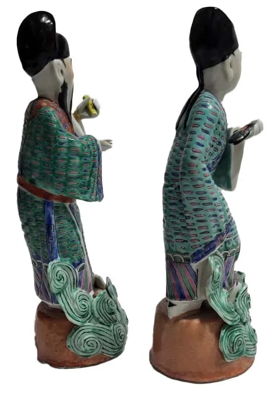 Pair of Antique Chinese Famille Rose Enamel Republic Period Porcelain Figurines - 3