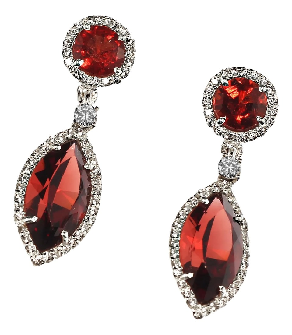 Garnets and Genuine Zircon Dangle Earrings - 2 Pieces: Sparkling Garnet & Zircon Earrings – Perfect for the Holidays and Beyond Brighten your life with these stunning red garnet earrings, designed to grace your ears with elegance and sparkle! These