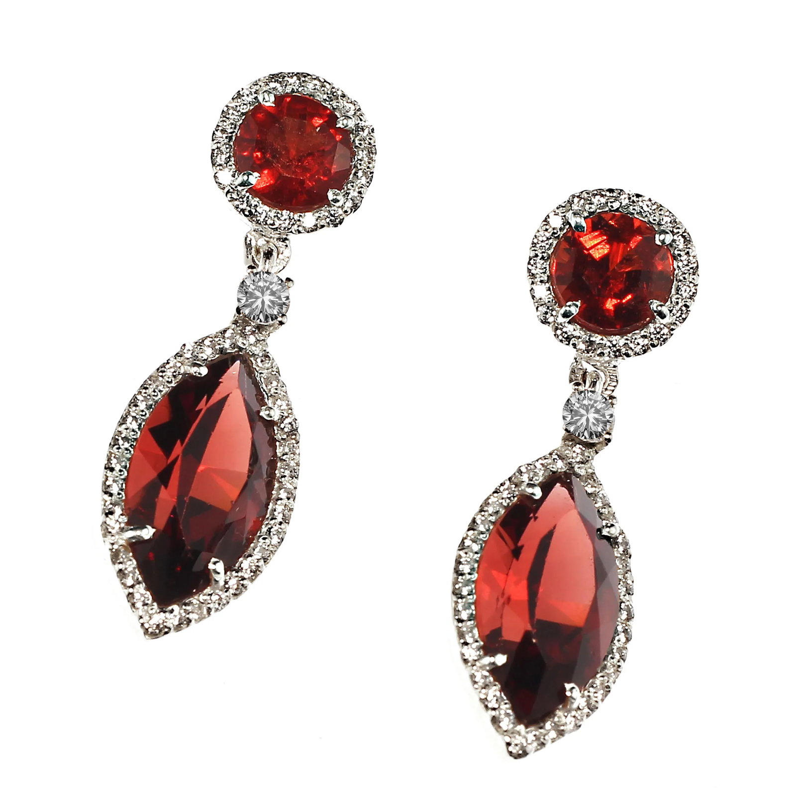 Garnets and Genuine Zircon Dangle Earrings - 2 Pieces - 4