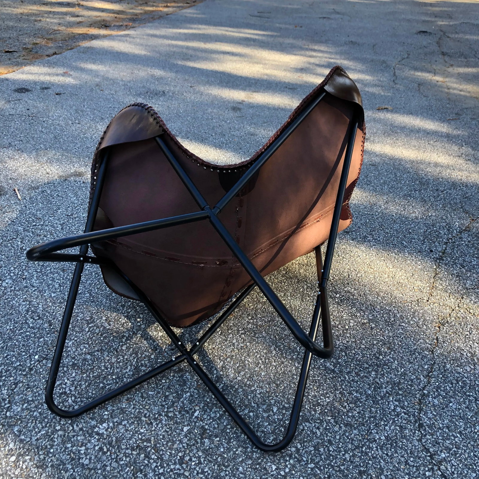 Vintage Brown Leather Butterfly Sling Chair - 12