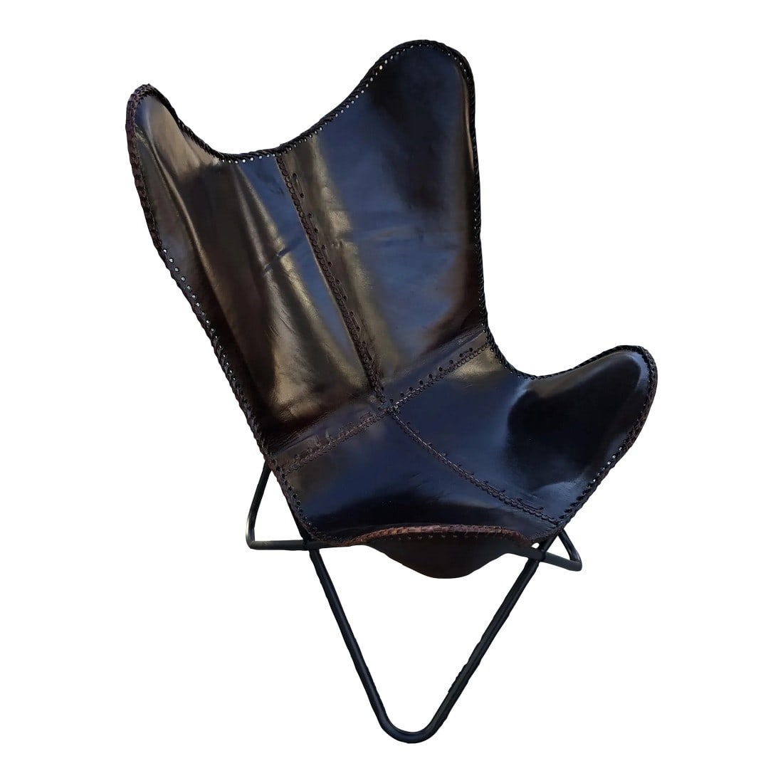 Vintage Brown Leather Butterfly Sling Chair: Vintage Leather Butterfly Sling Chair Steel Frame attributed to Hardoy Knoll. The design interpreted by Antonio Bonet, Juan Kurchan & Jorge Ferrari-Hardoy in 1938. Produced by Knoll at a later date. T