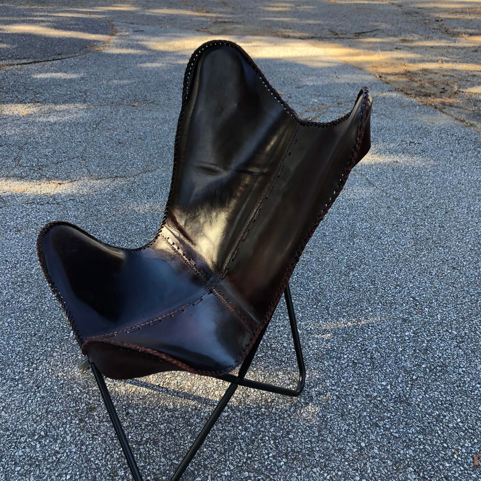 Vintage Brown Leather Butterfly Sling Chair - 2