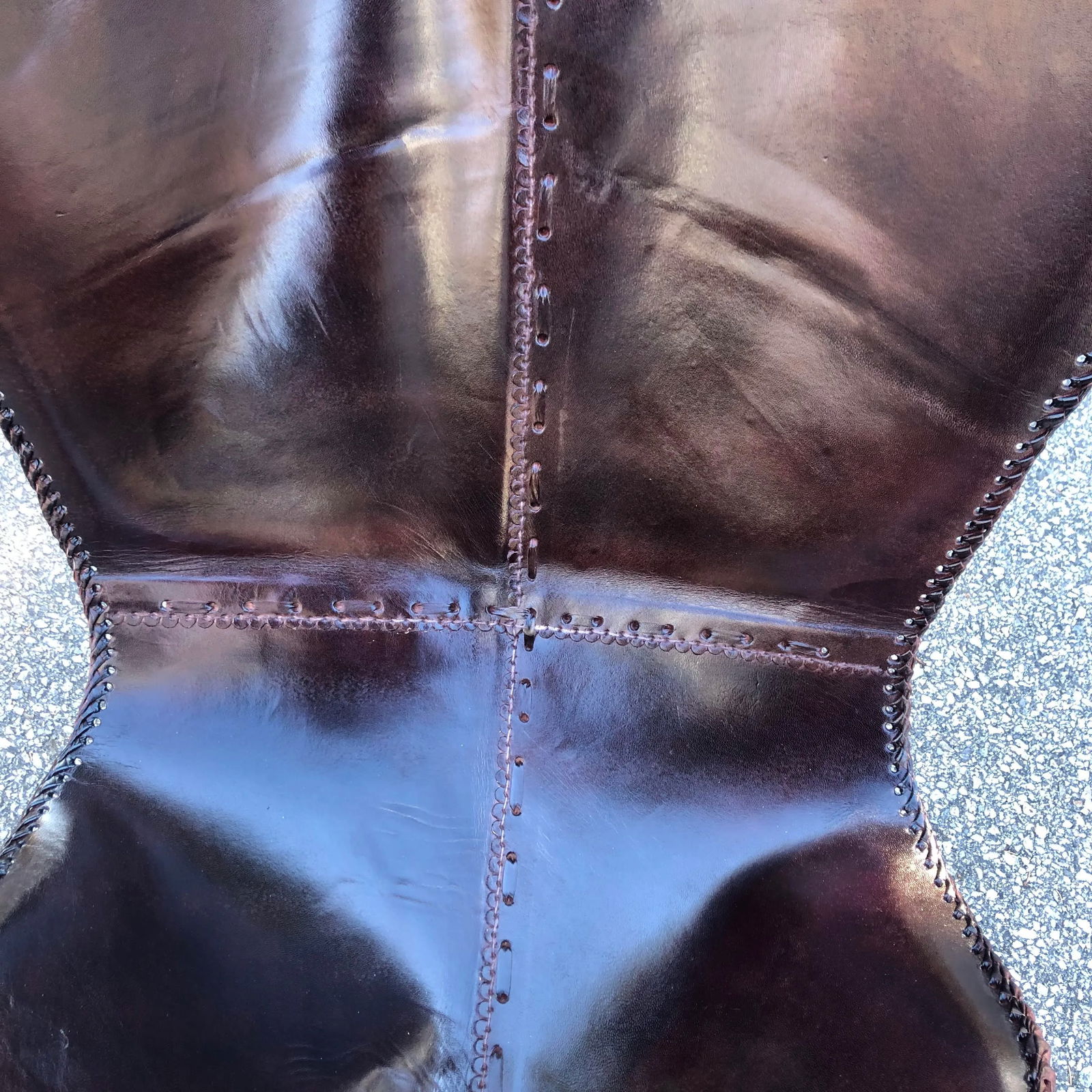 Vintage Brown Leather Butterfly Sling Chair - 7