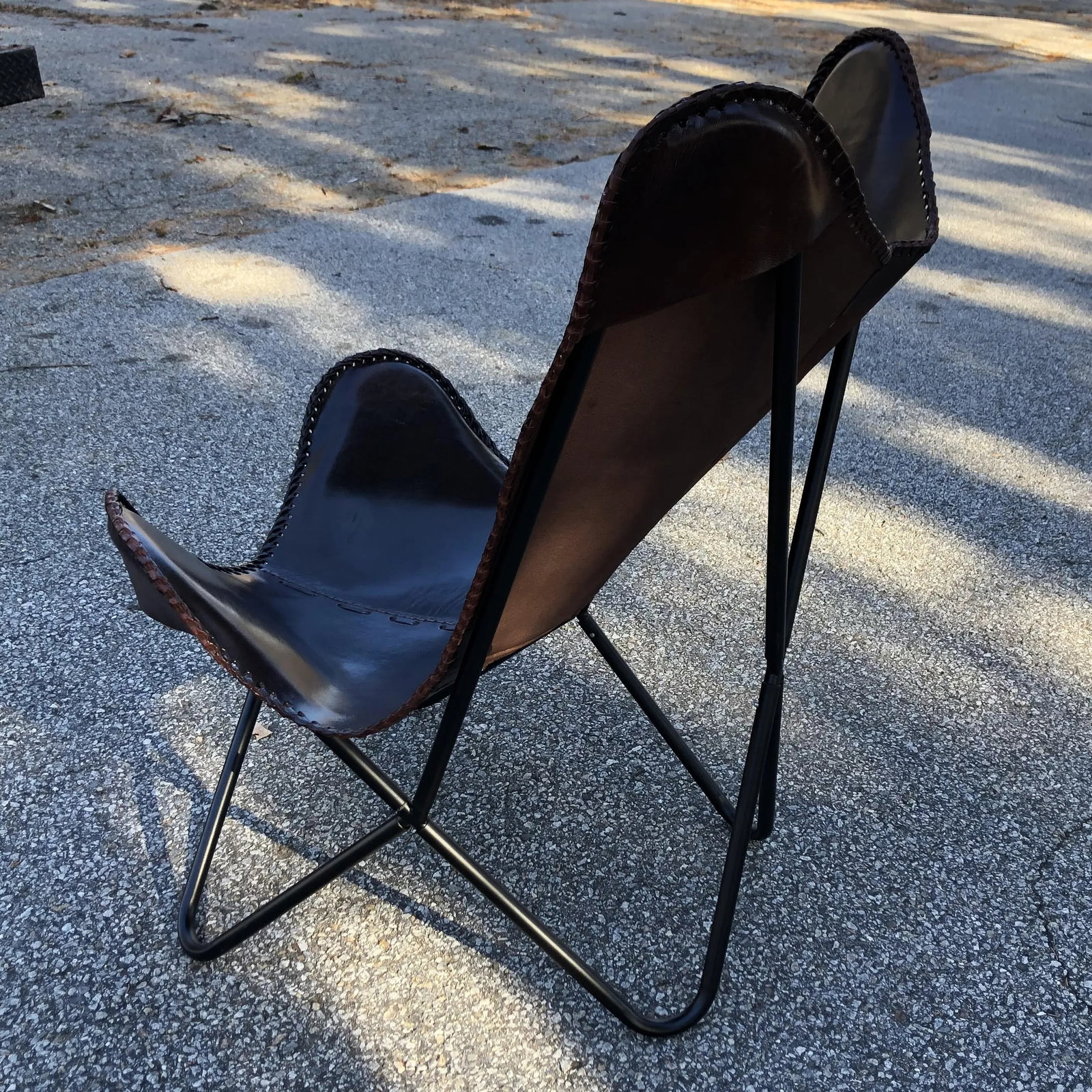 Vintage Brown Leather Butterfly Sling Chair - 8
