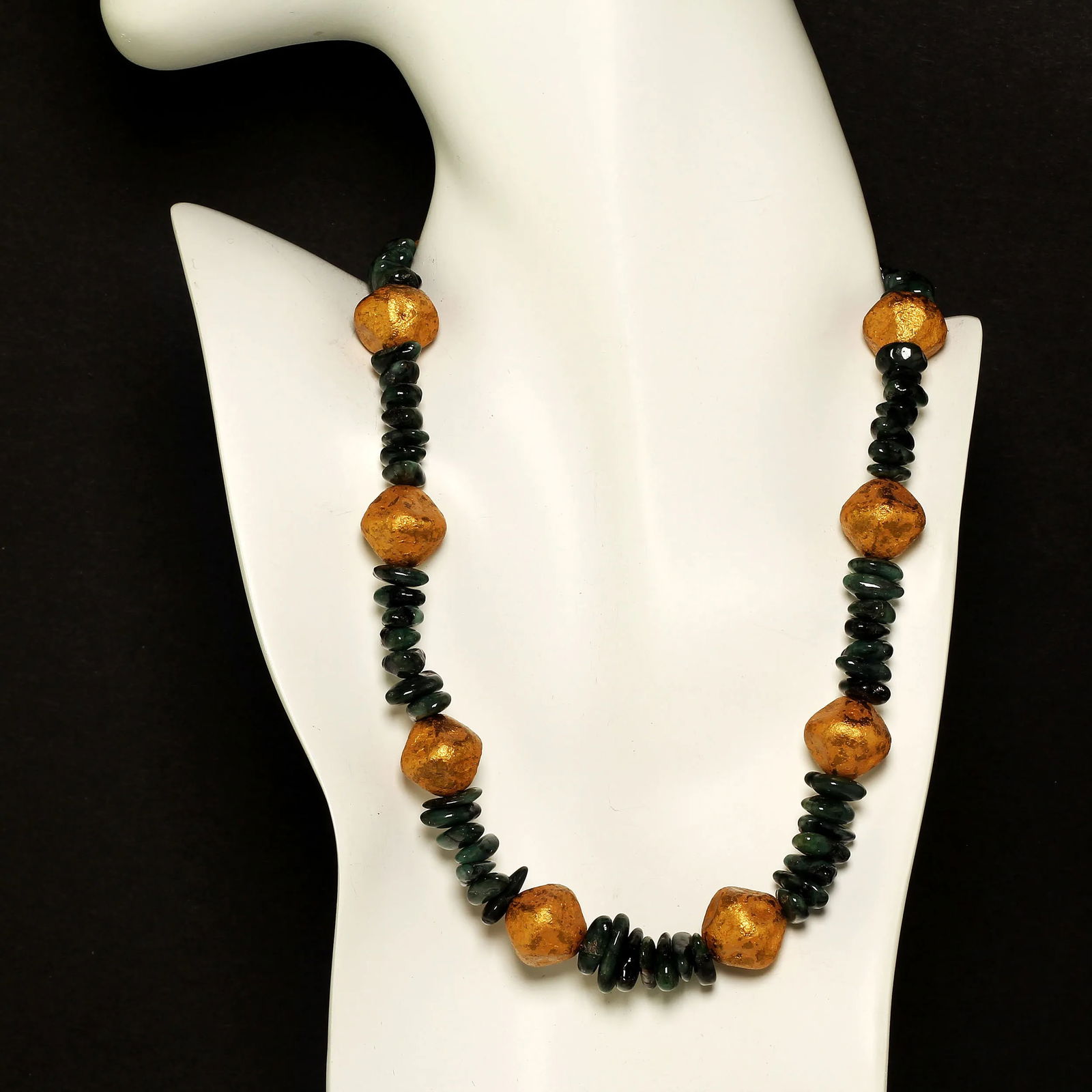 Emerald Chips and Goldy Czech Nugget Necklace - 2