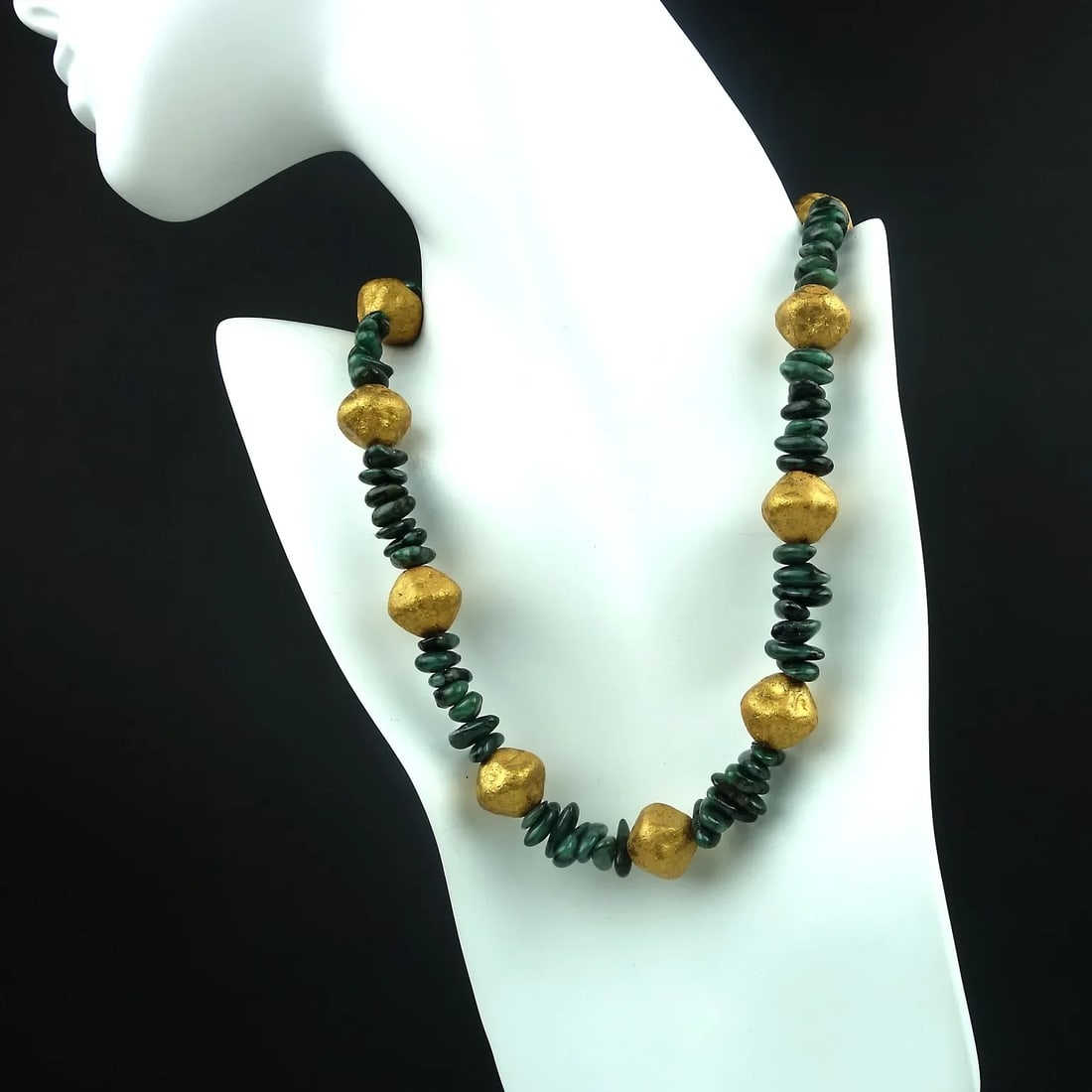 Emerald Chips and Goldy Czech Nugget Necklace - 7