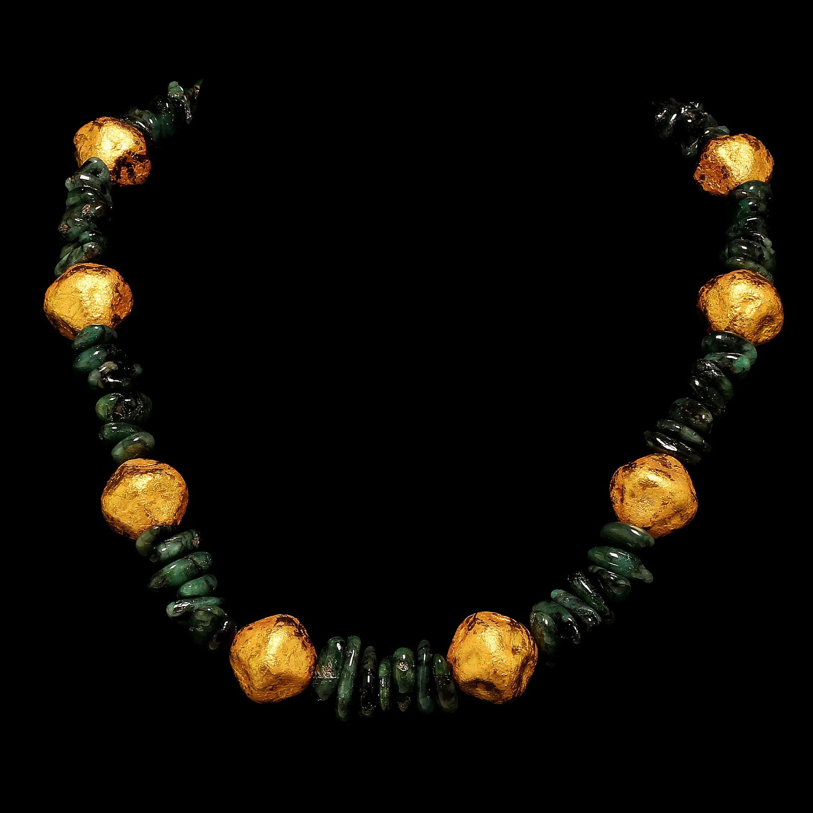 Emerald Chips and Goldy Czech Nugget Necklace - 9