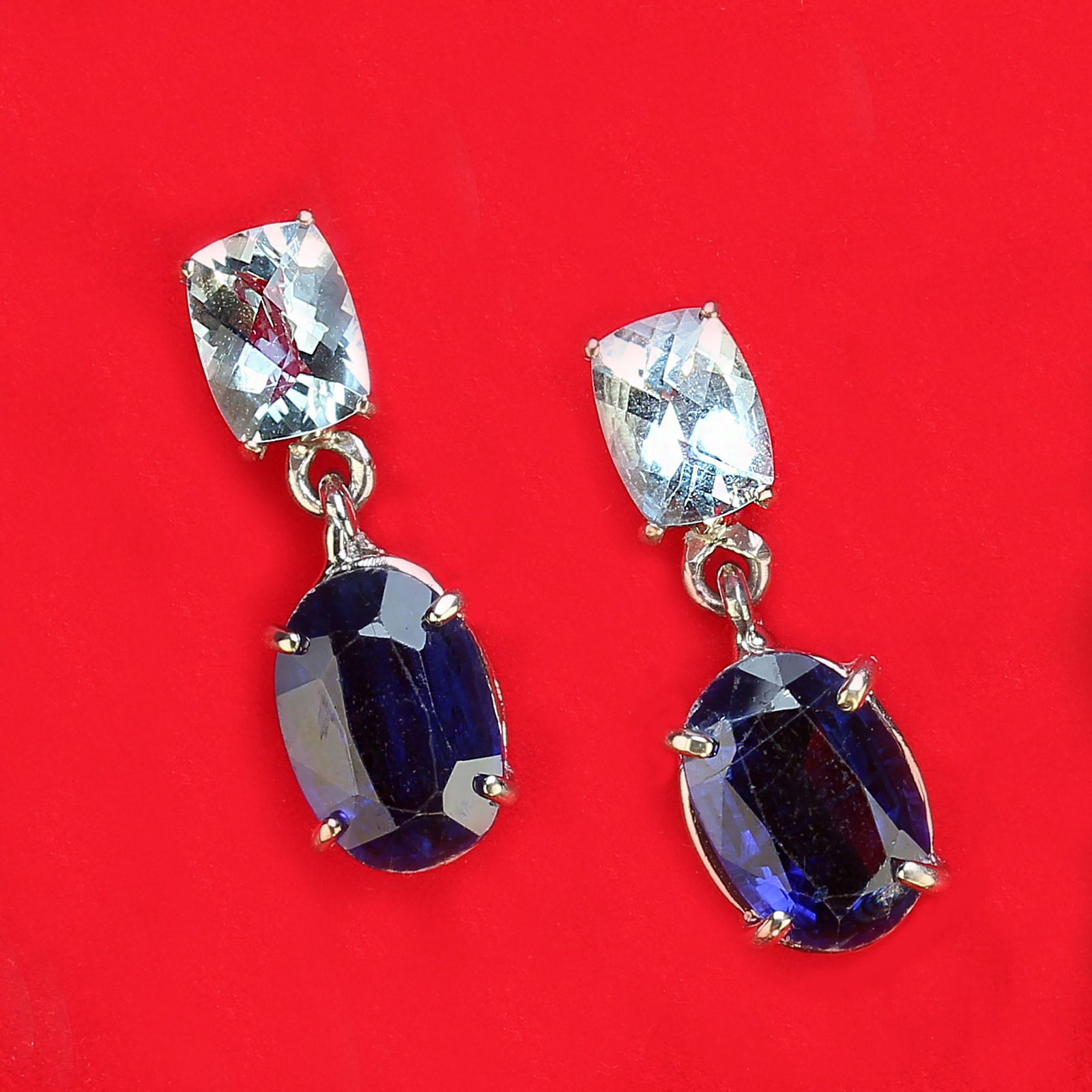 Awesome Aquamarine Ovals and Blue Kyanite in 14k White Gold Earrings - 2 Pieces - 5