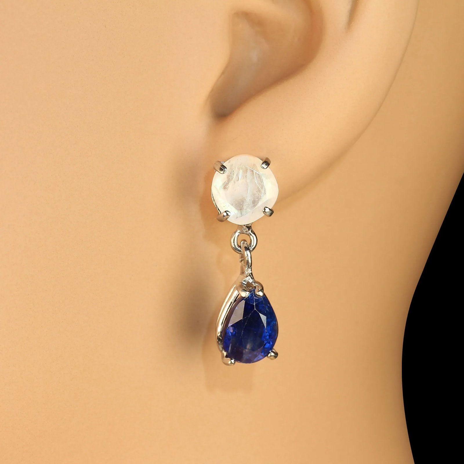 Moonstone and Kyanite Earrings in 14k Glowing White Gold - 2 Pieces - 2