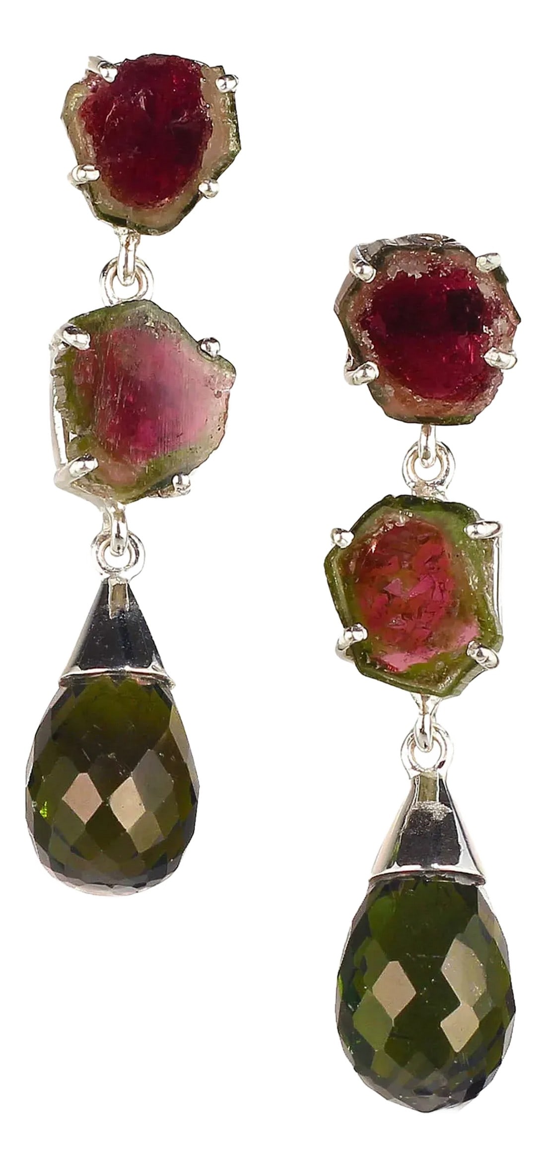 Watermelon Tourmalines Slice Earrings in Sterling Silver - 2 Pieces: Discover the enchanting allure of these handmade Tourmaline earrings, a must-have accessory for any gemstone lover! Featuring a stunning design with two beautifully crafted watermelon tourmaline