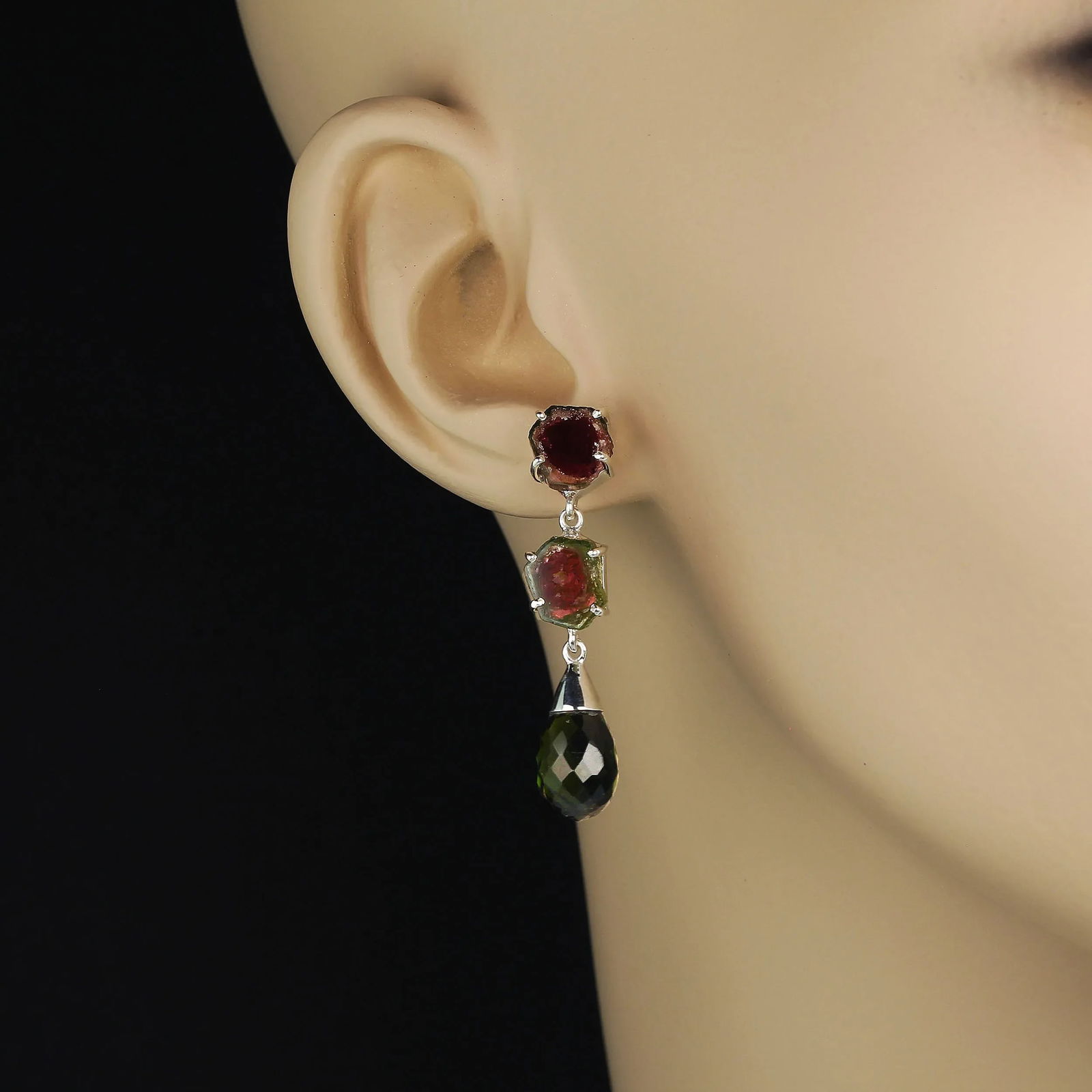 Watermelon Tourmalines Slice Earrings in Sterling Silver - 2 Pieces - 2