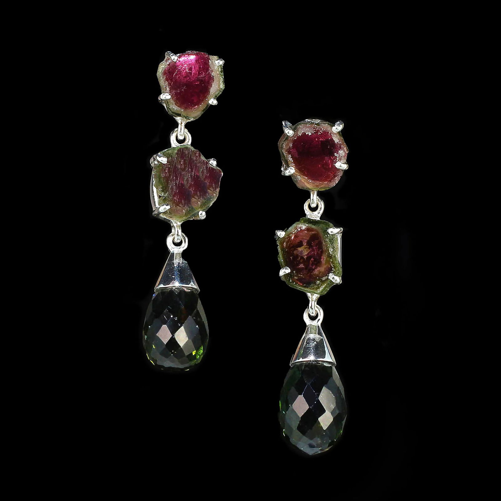 Watermelon Tourmalines Slice Earrings in Sterling Silver - 2 Pieces - 3