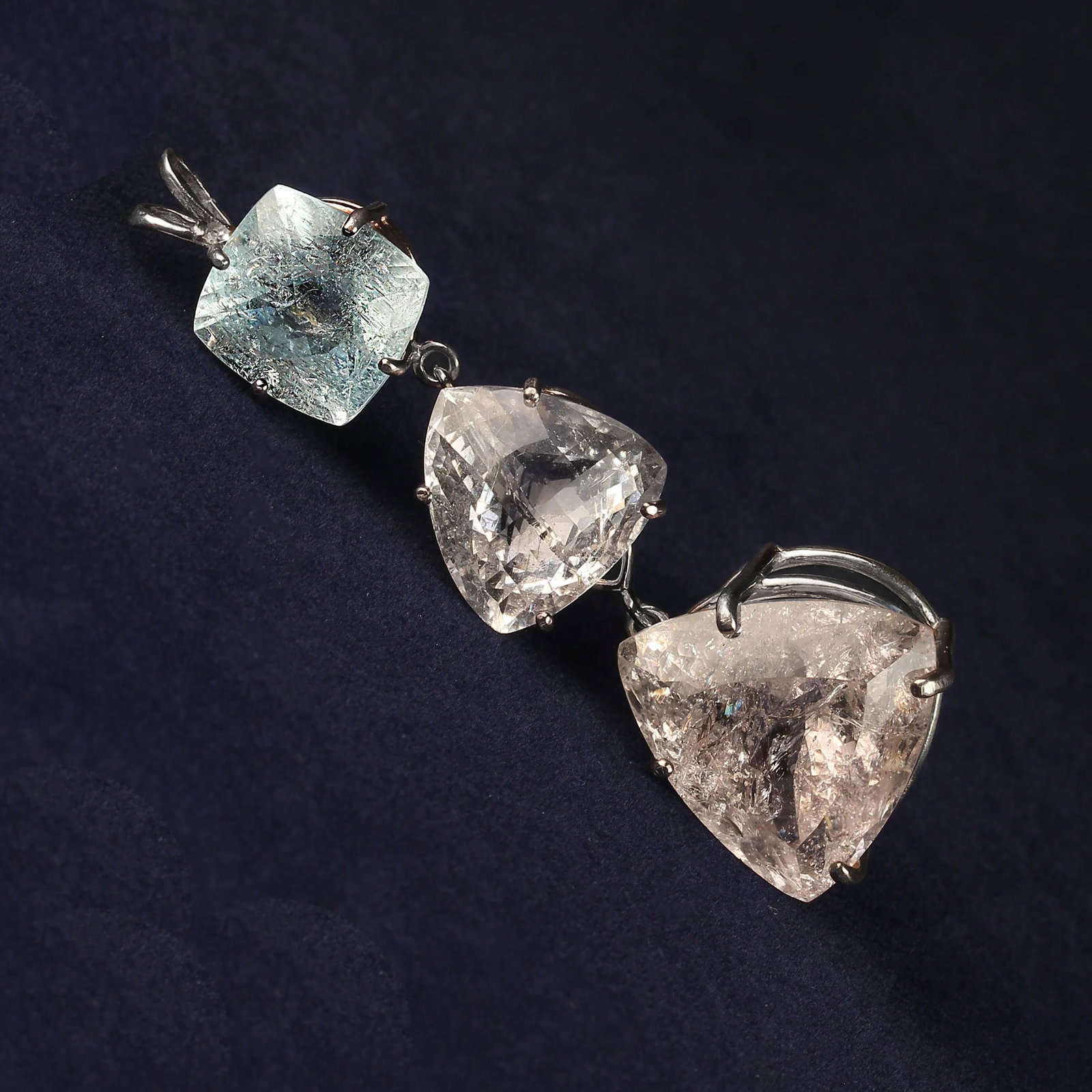 Statement Three Beryl Pendant in Sterling Silver March Birthstone - 4