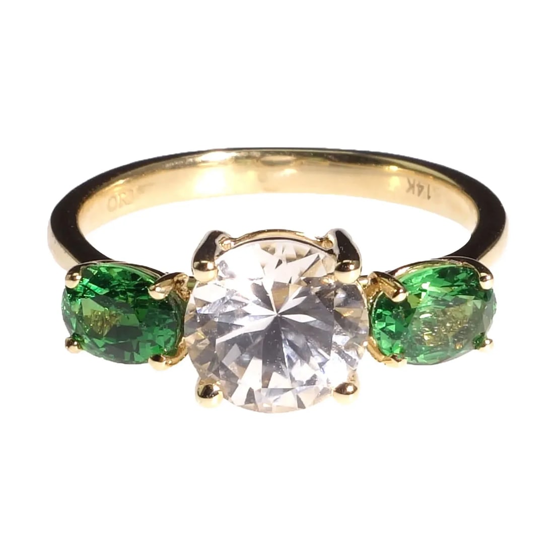 White Sapphire and Green Tsavorite 14k Yellow Gold Cocktail Ring - 4