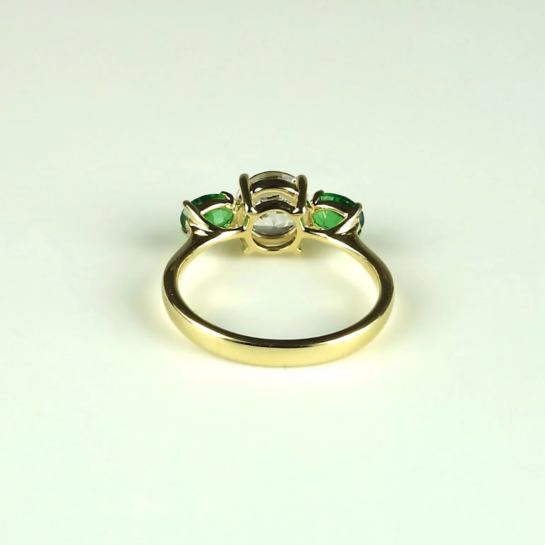 White Sapphire and Green Tsavorite 14k Yellow Gold Cocktail Ring - 9