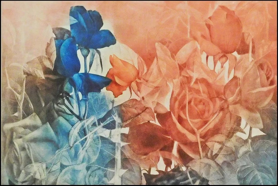 Gh Rothe Burning Rose Hand Signed Original Silver Framed Mezzotint Art - 2