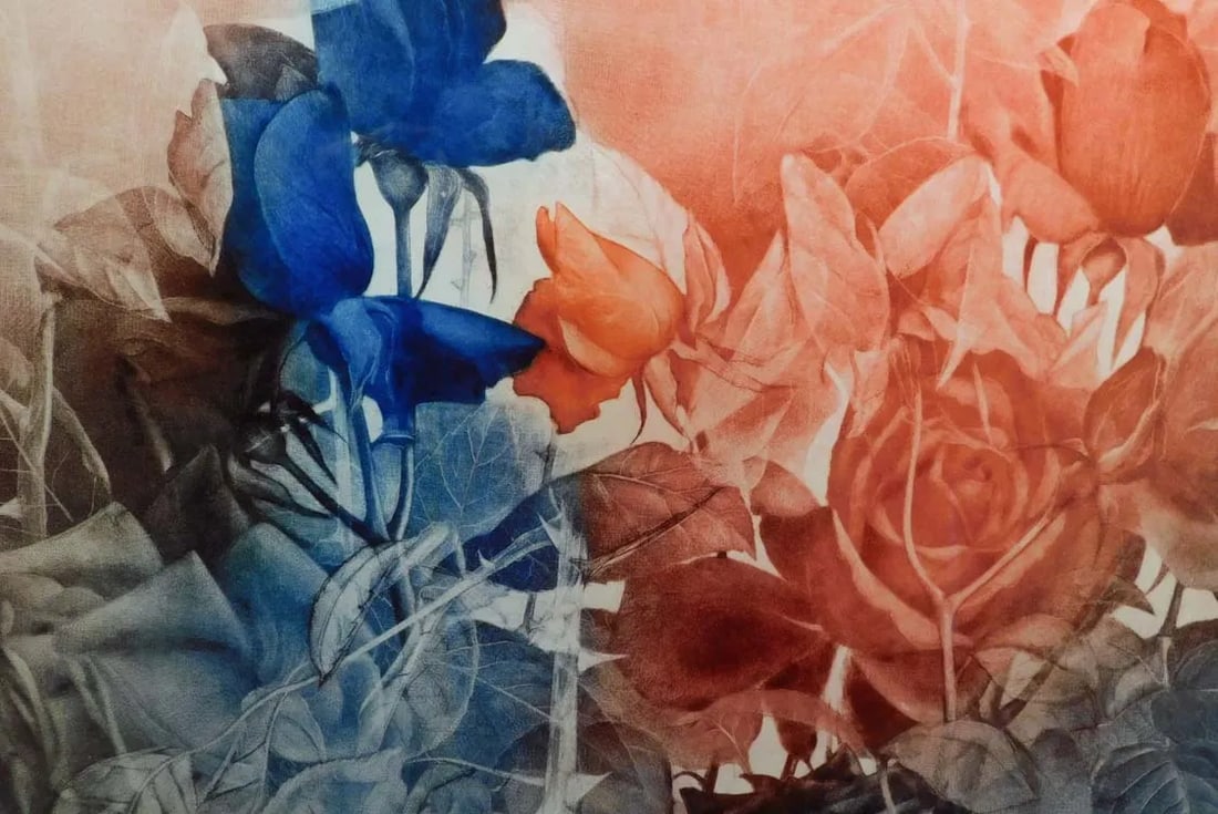 Gh Rothe Burning Rose Hand Signed Original Silver Framed Mezzotint Art - 3