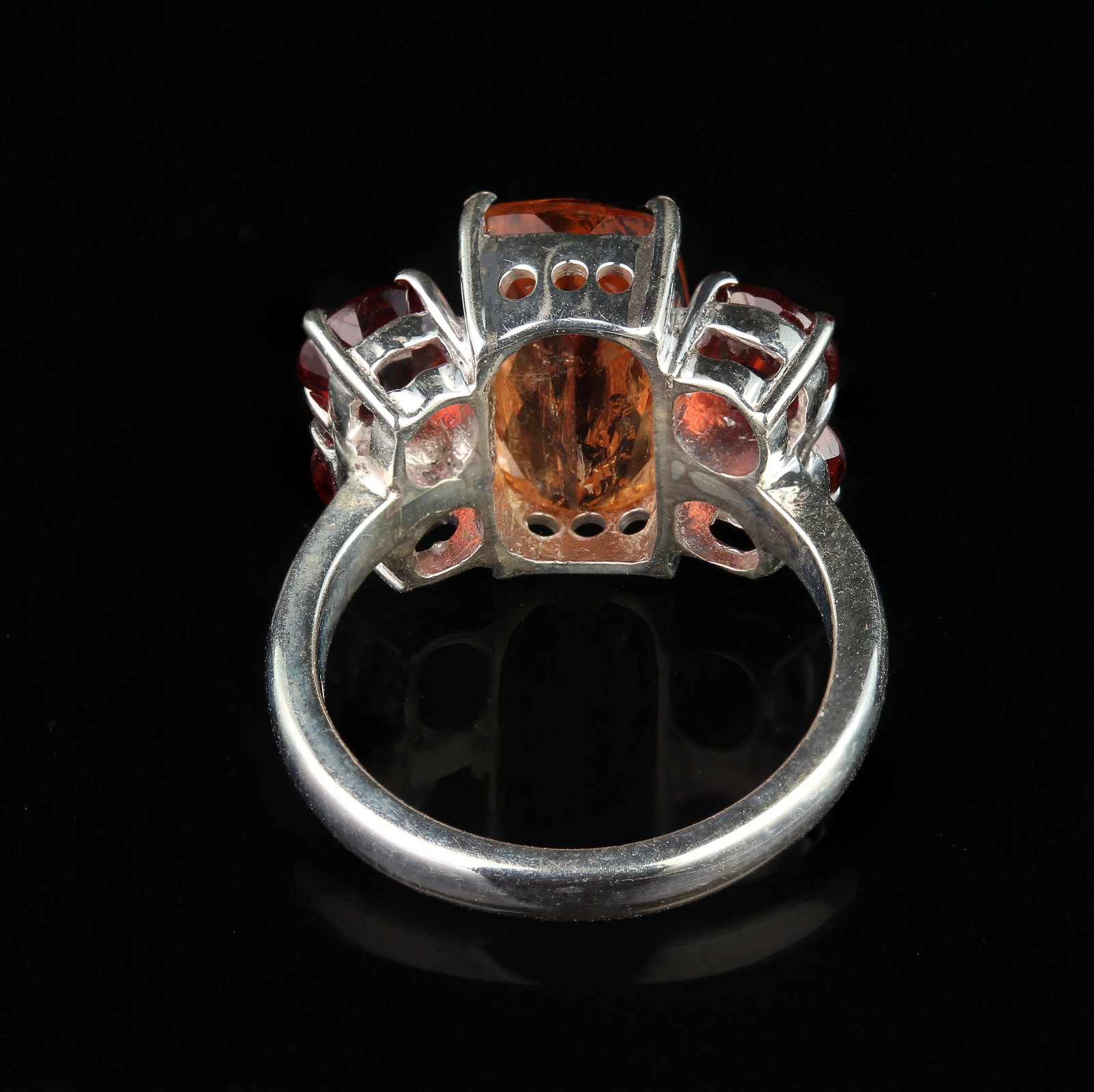 Bold Dinner Ring of Imperial Topaz and Red Garnets Sterling Silver - 6