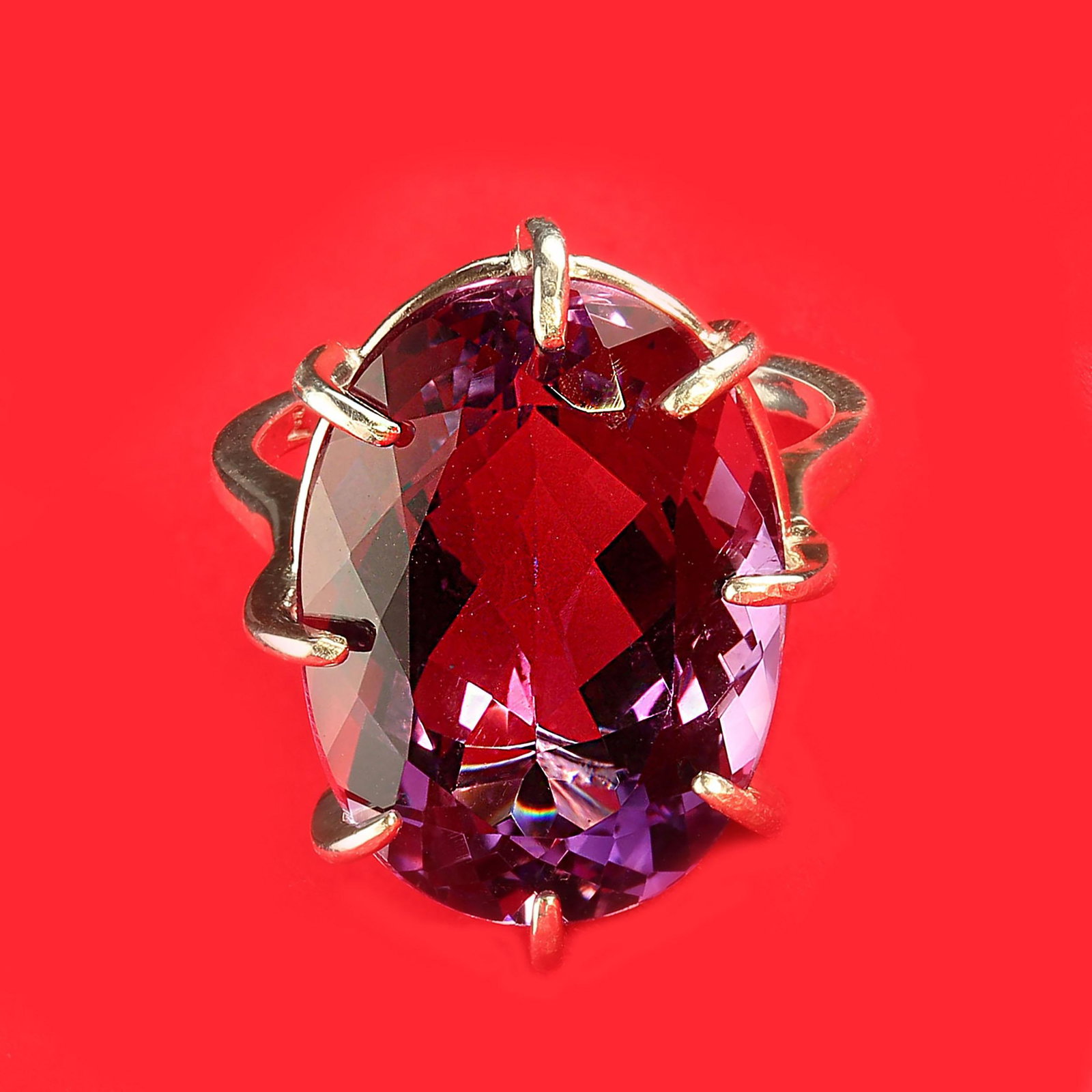 Sparkling Oval Amethyst in Sterling Silver 8 Prong Ring February Birthstone - 6