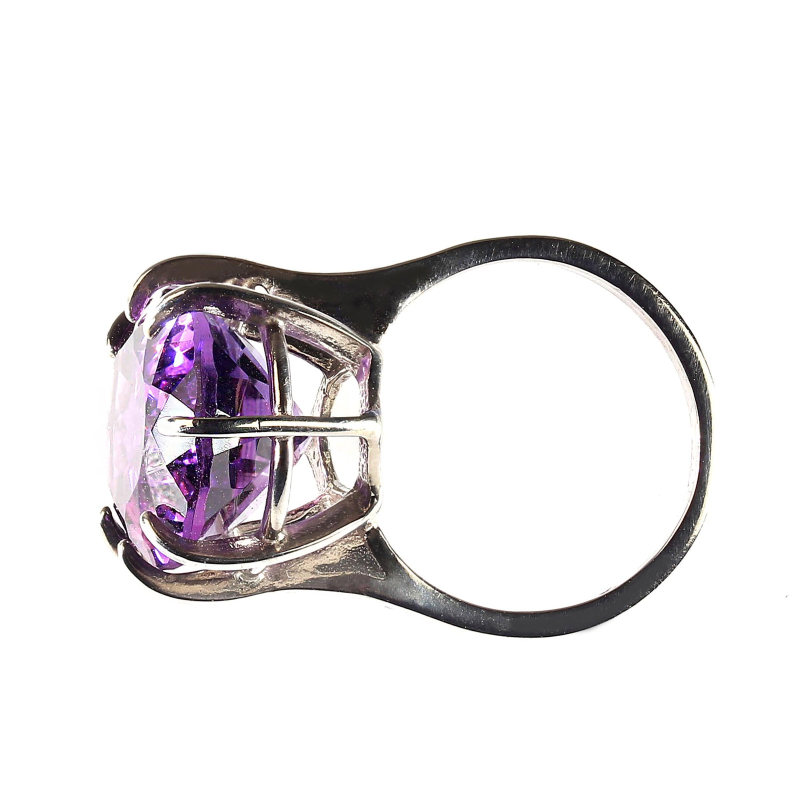 Sparkling Oval Amethyst in Sterling Silver 8 Prong Ring February Birthstone - 8