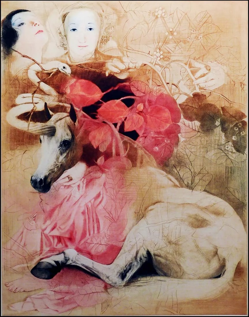 G H Rothe Transformation of the Unicorn Original Art Mezzotint Etching Framed - 2