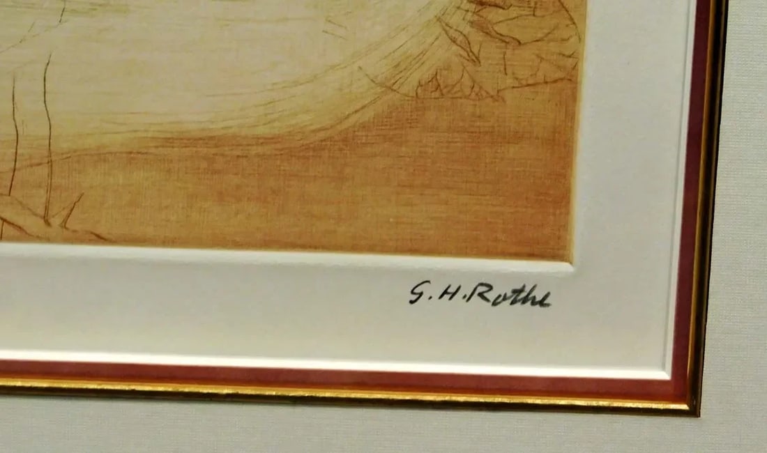 G H Rothe Transformation of the Unicorn Original Art Mezzotint Etching Framed - 5