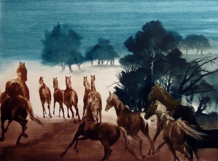 G H Rothe Happy Horses St II 1991 Hand Signed Art Mezzotint - 2