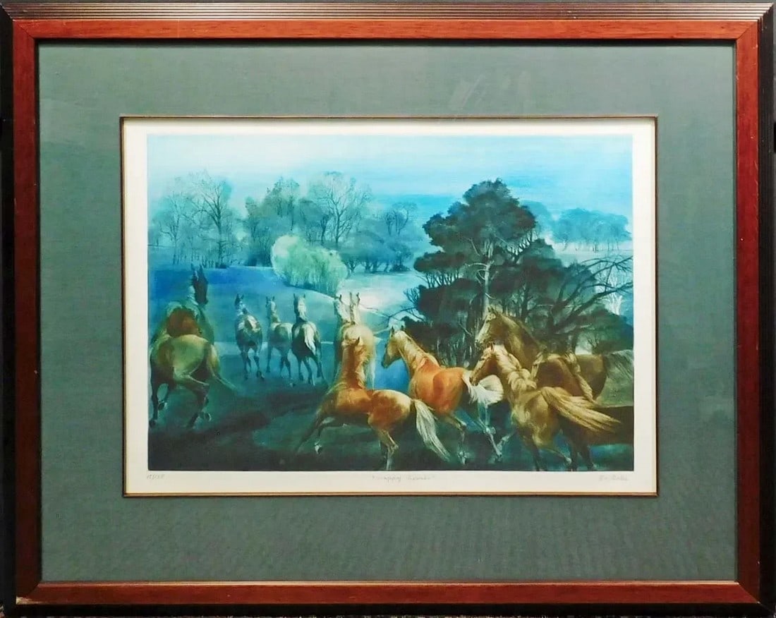 g.h Rothe "Happy Horse" Artwork With Custom Framed Hand Signed # Horse: Happy Horse Original Limited Edition Mezzotint by G. H. Rothe Hand signed, titled and numbered by the artist Image Size: 17.5" x 24" Framed Size: 32" x 38" Edition Number: 12/150 Museum mounted, matte