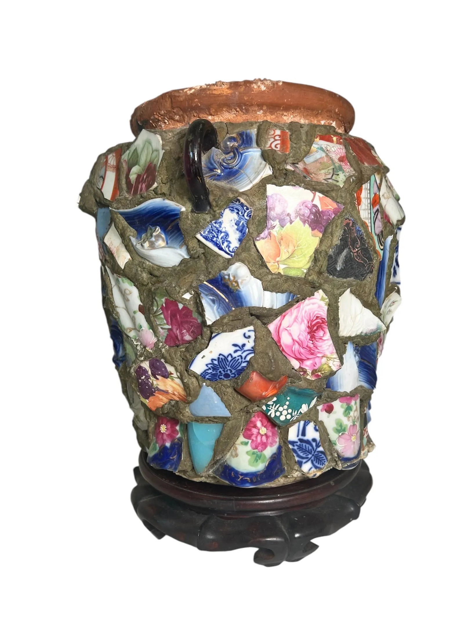 Mid-Century Picasiette Terra Cotta Planter, Indigo Seas - 6