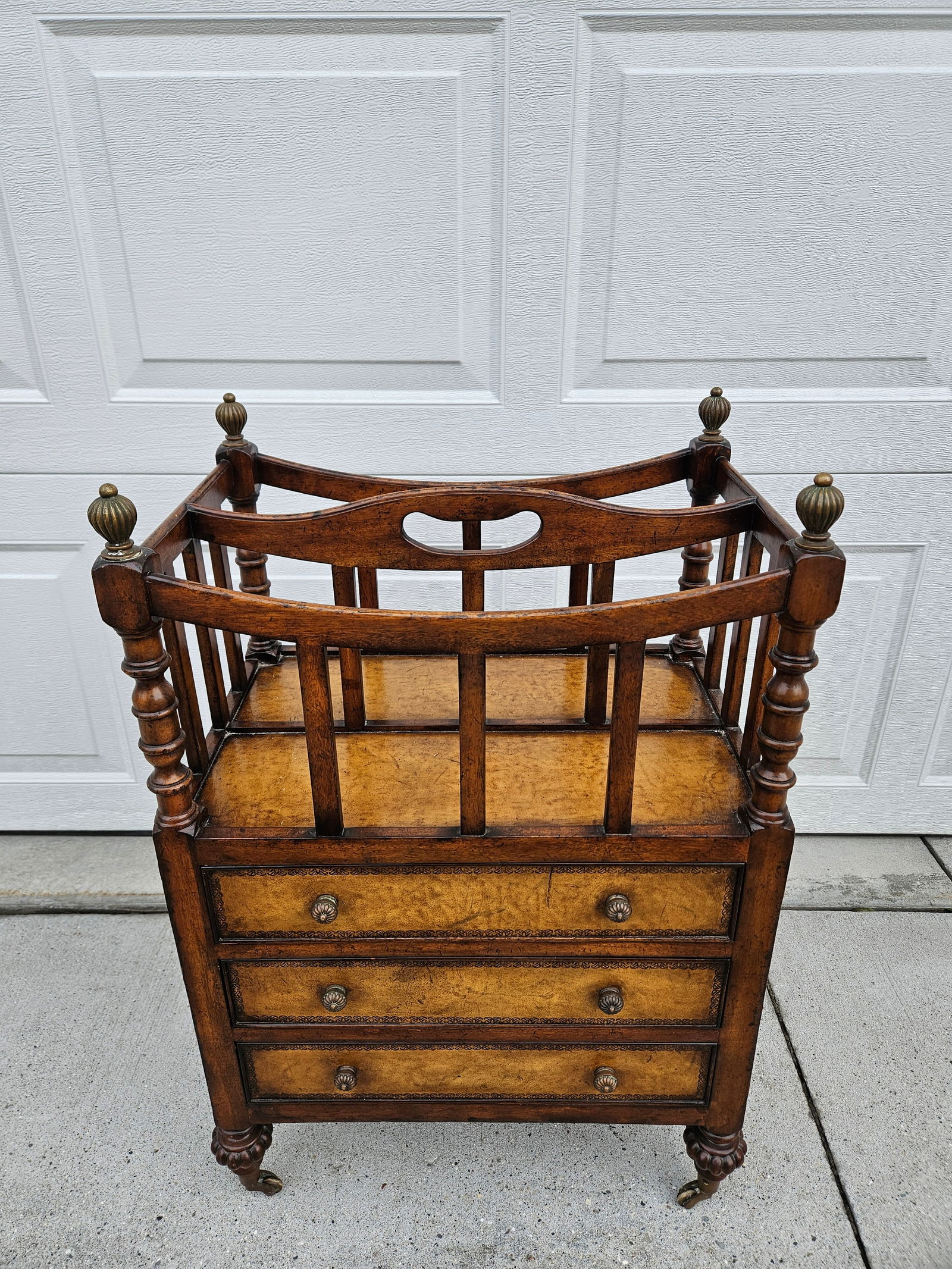 Walnut and Leather Canterbury or Magazine Book or Music Rack by Jonathan Charles - 2