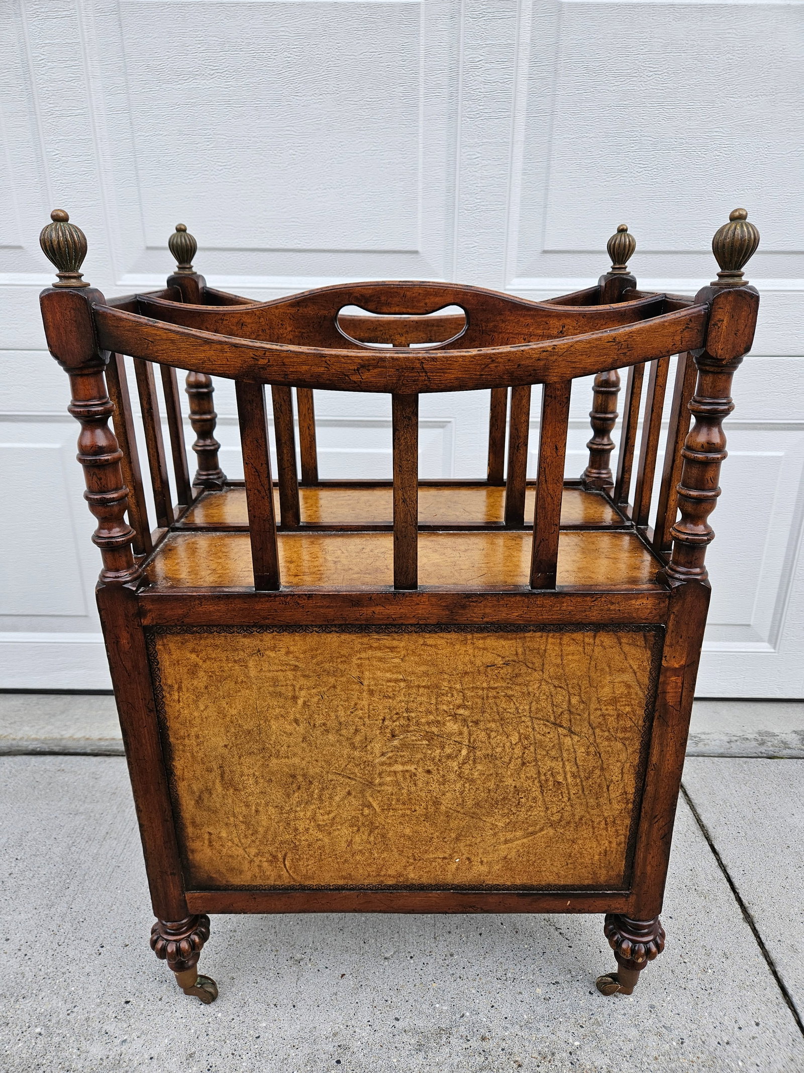 Walnut and Leather Canterbury or Magazine Book or Music Rack by Jonathan Charles - 4