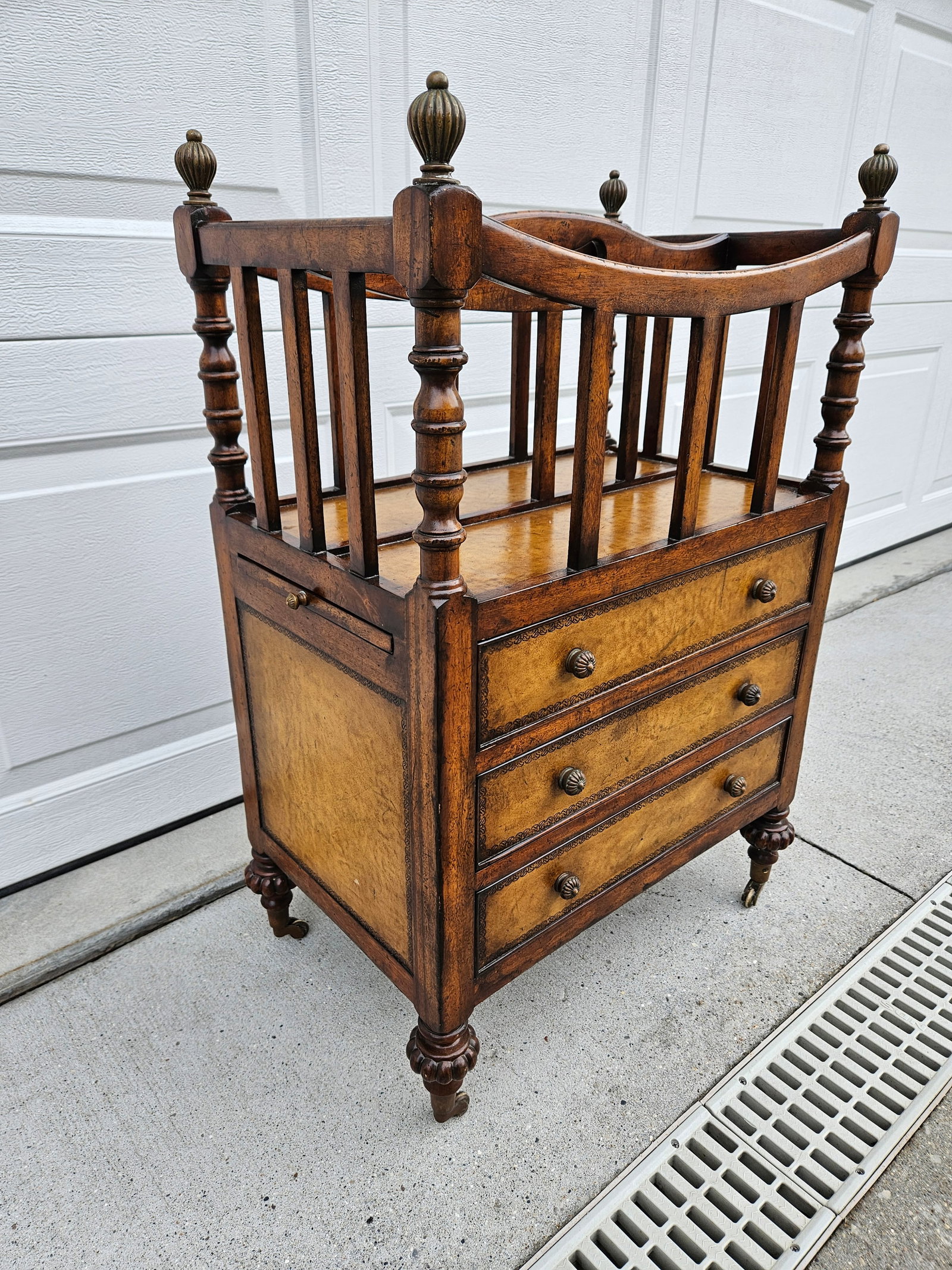 Walnut and Leather Canterbury or Magazine Book or Music Rack by Jonathan Charles - 5