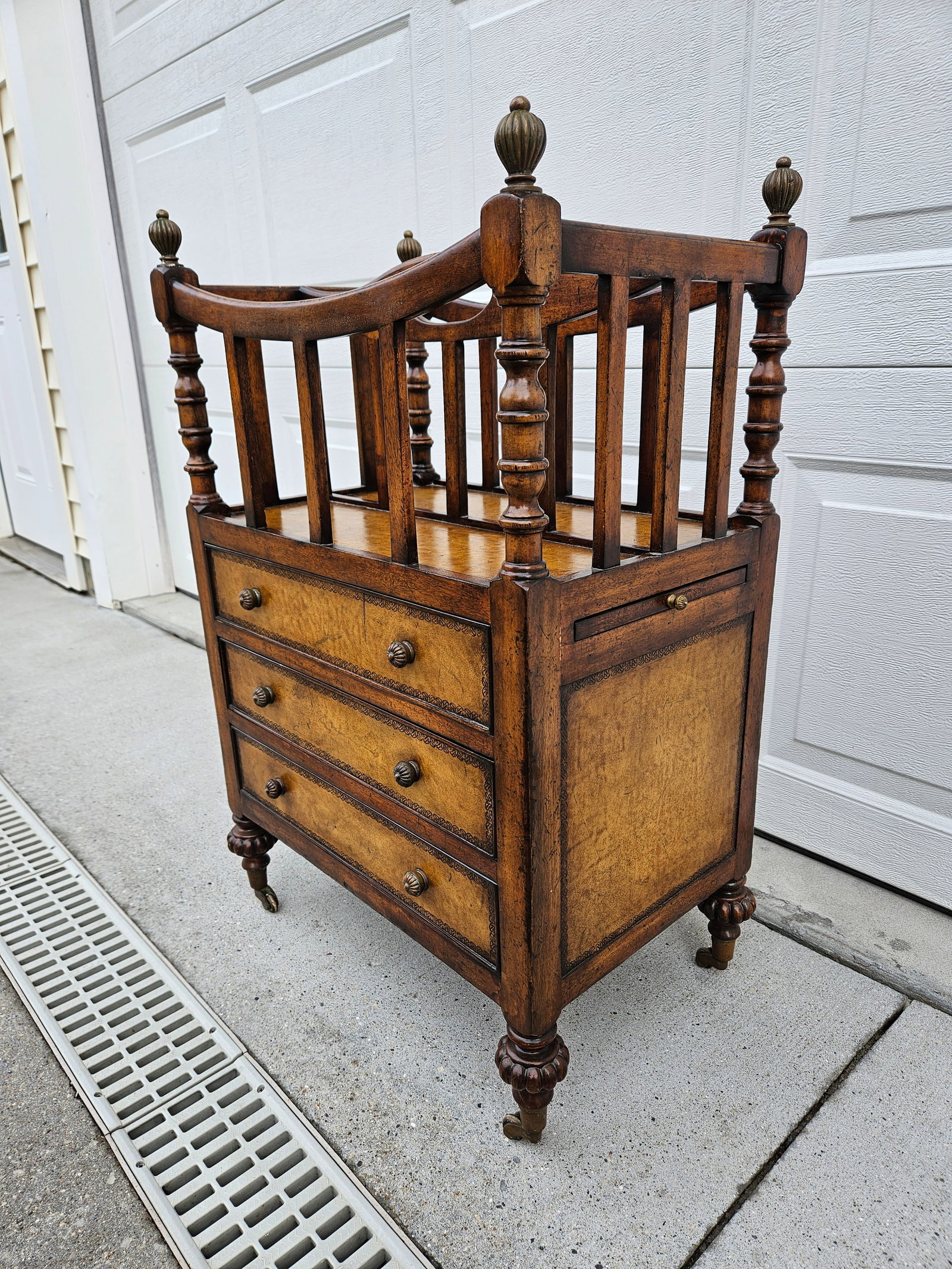 Walnut and Leather Canterbury or Magazine Book or Music Rack by Jonathan Charles - 6