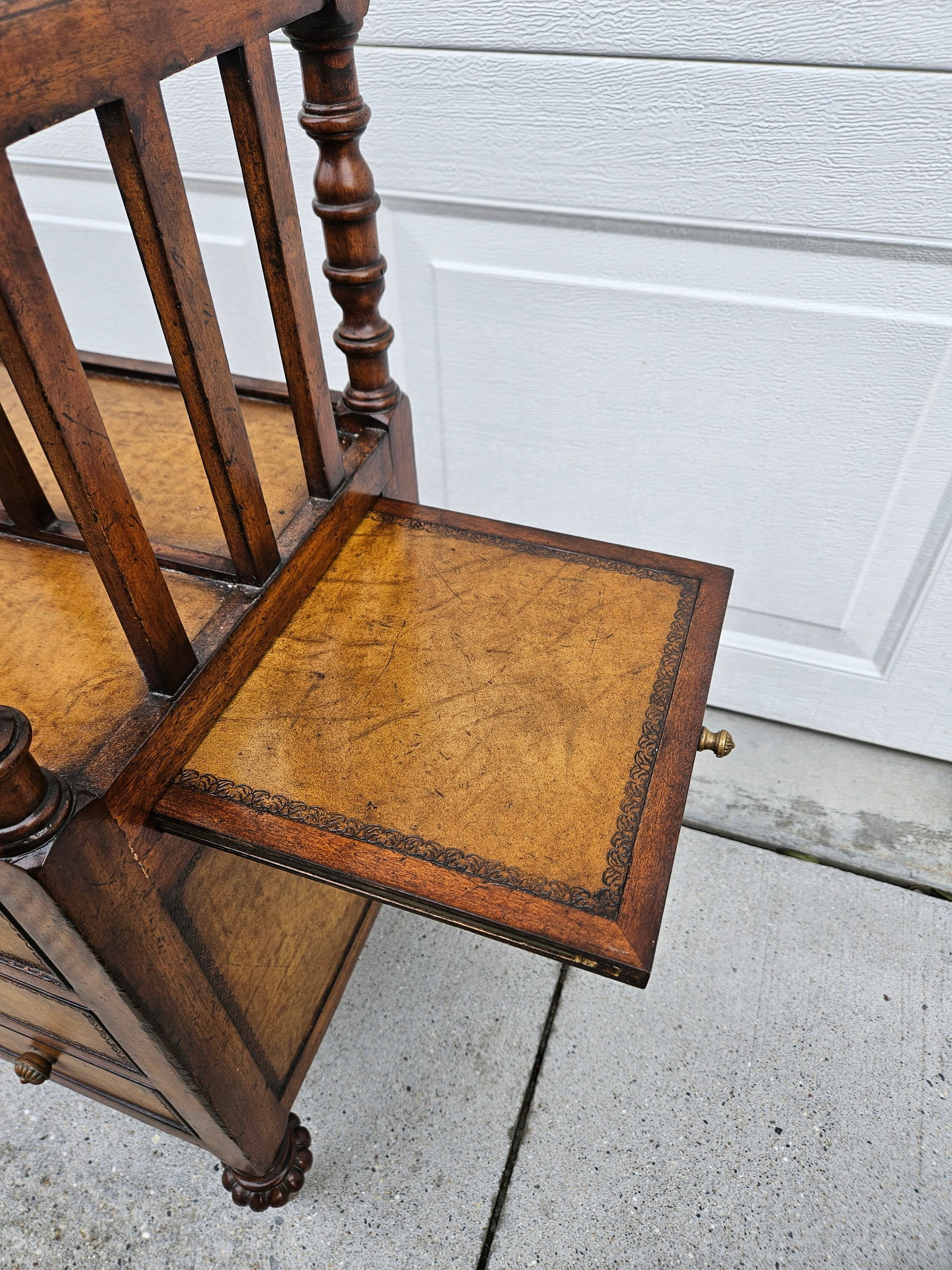 Walnut and Leather Canterbury or Magazine Book or Music Rack by Jonathan Charles - 7