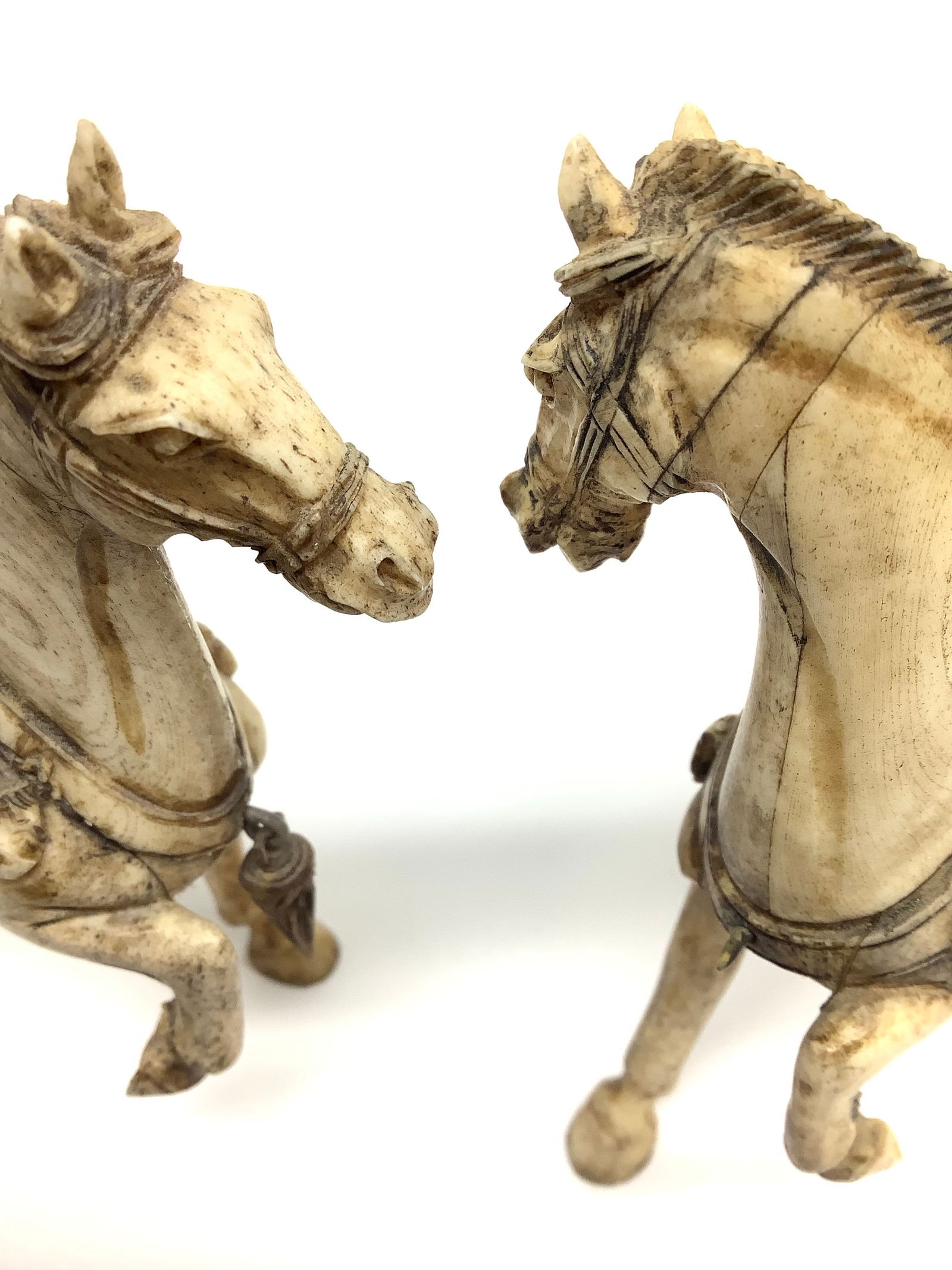 Tessellated Bone Hand Carved Tang Horses a Pair - 7