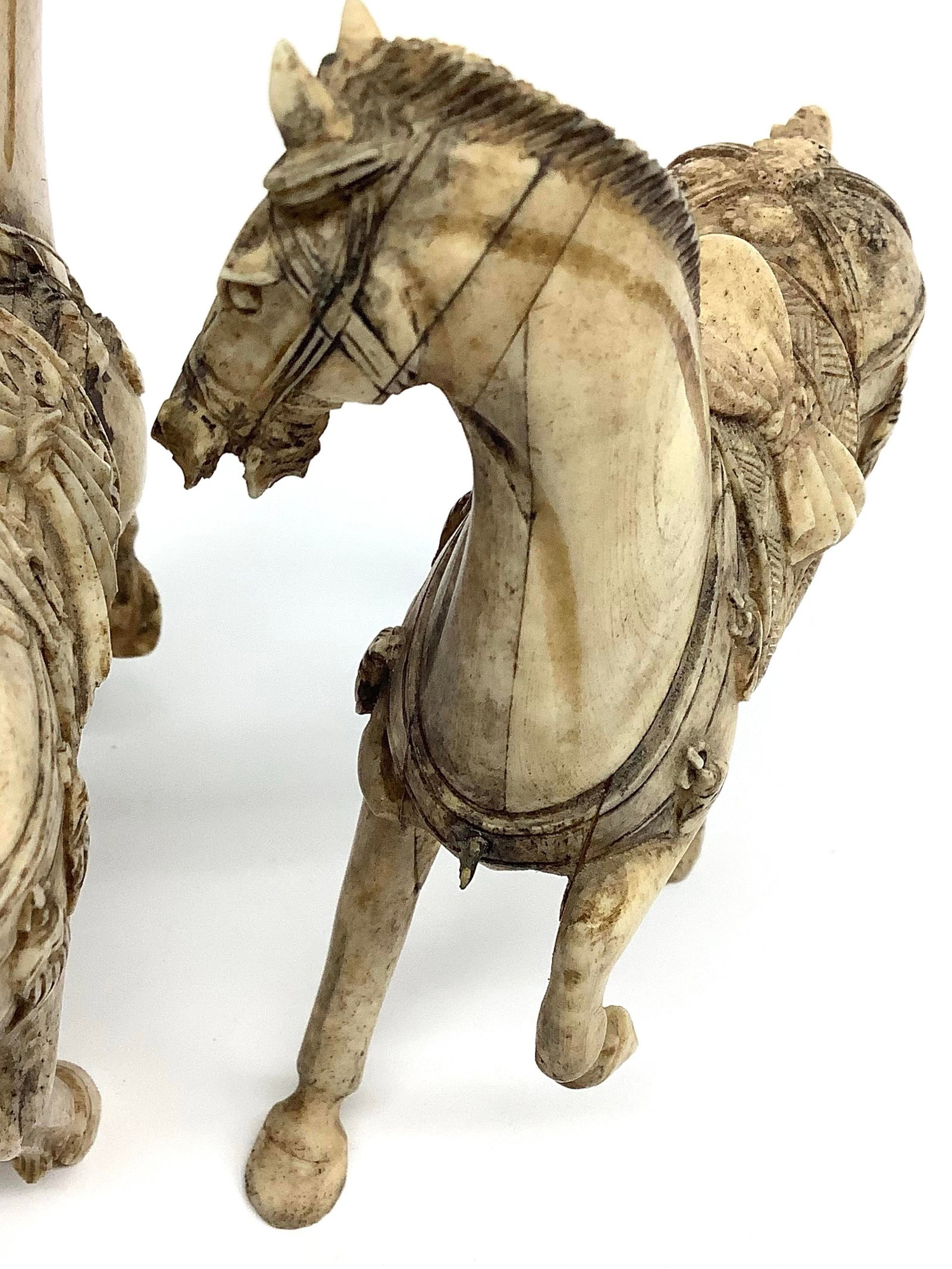Tessellated Bone Hand Carved Tang Horses a Pair - 8