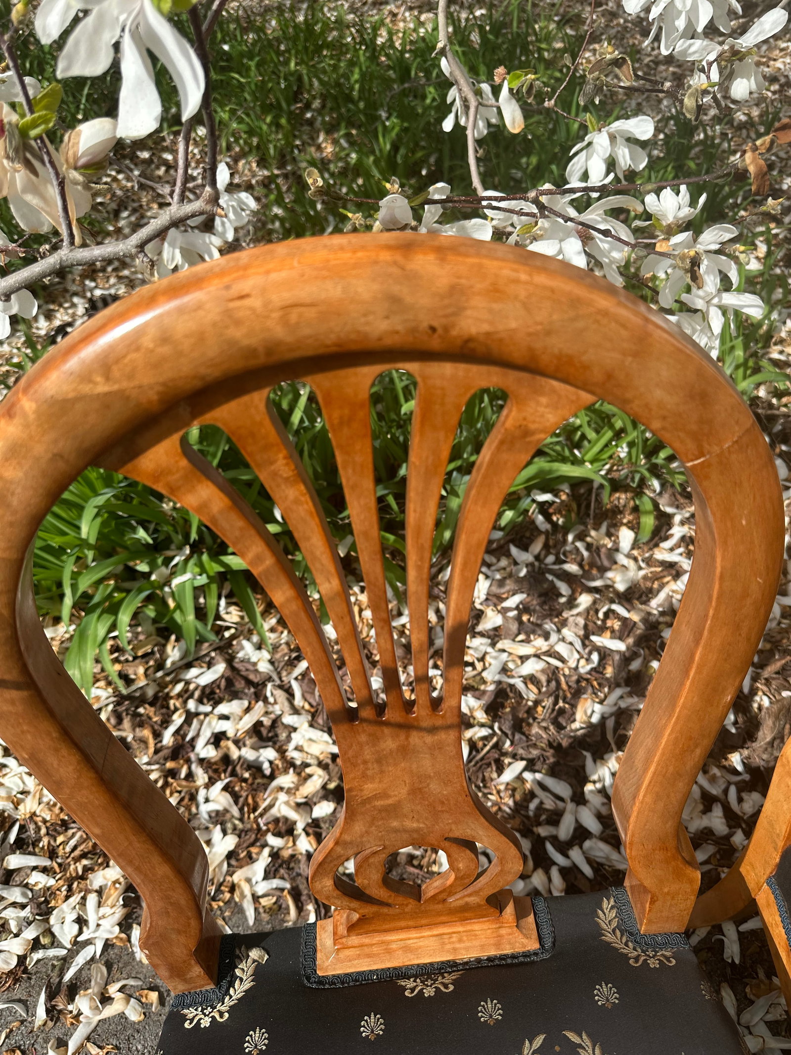 Early 20th Century Biedermeier Style Dining Chairs With Black Upholstery Embroidered in Gold Thread- - 8