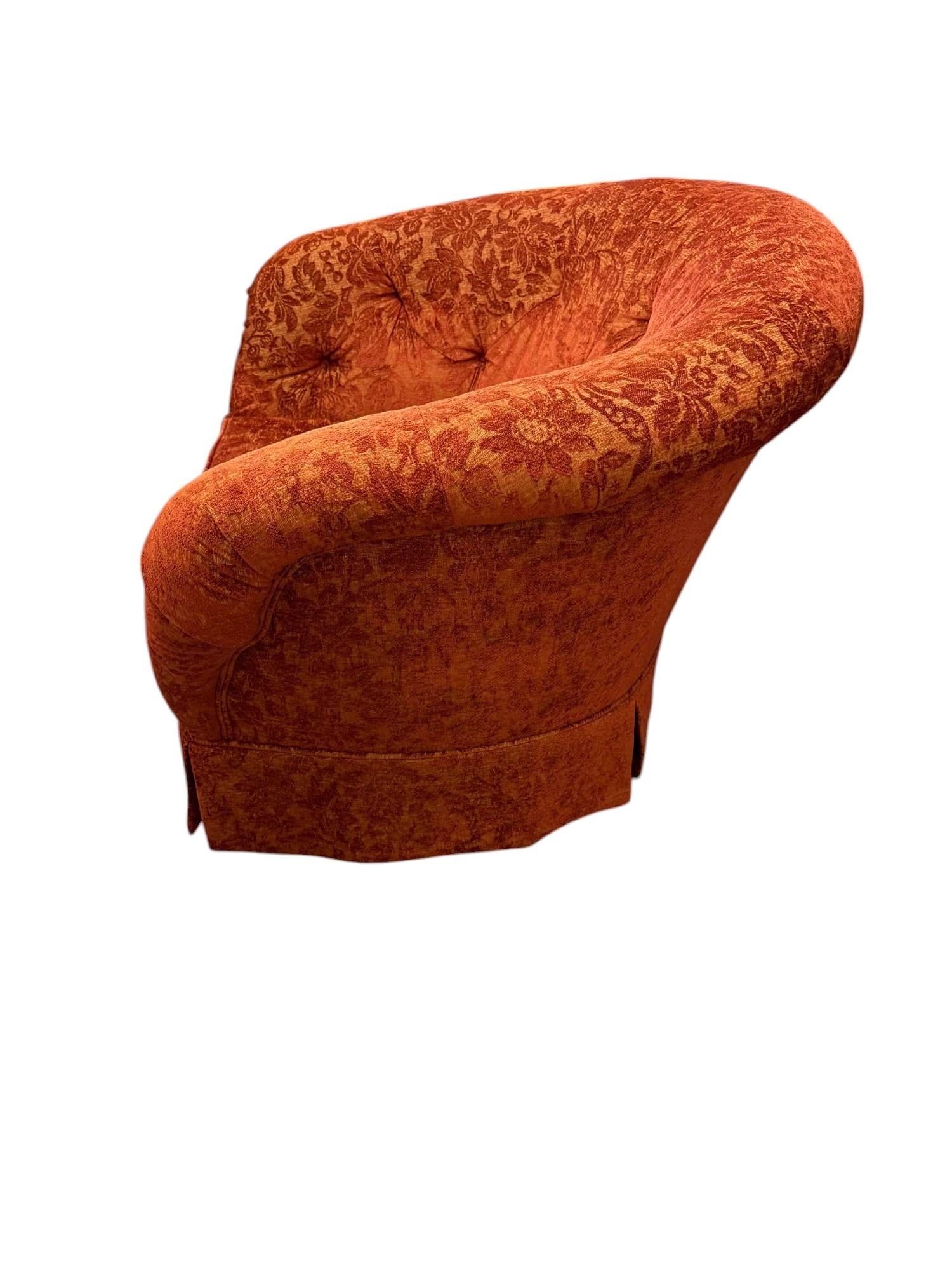 Late 20th Century Pair of Custom Red Floral Swivel Chairs in Red and Gold - 3