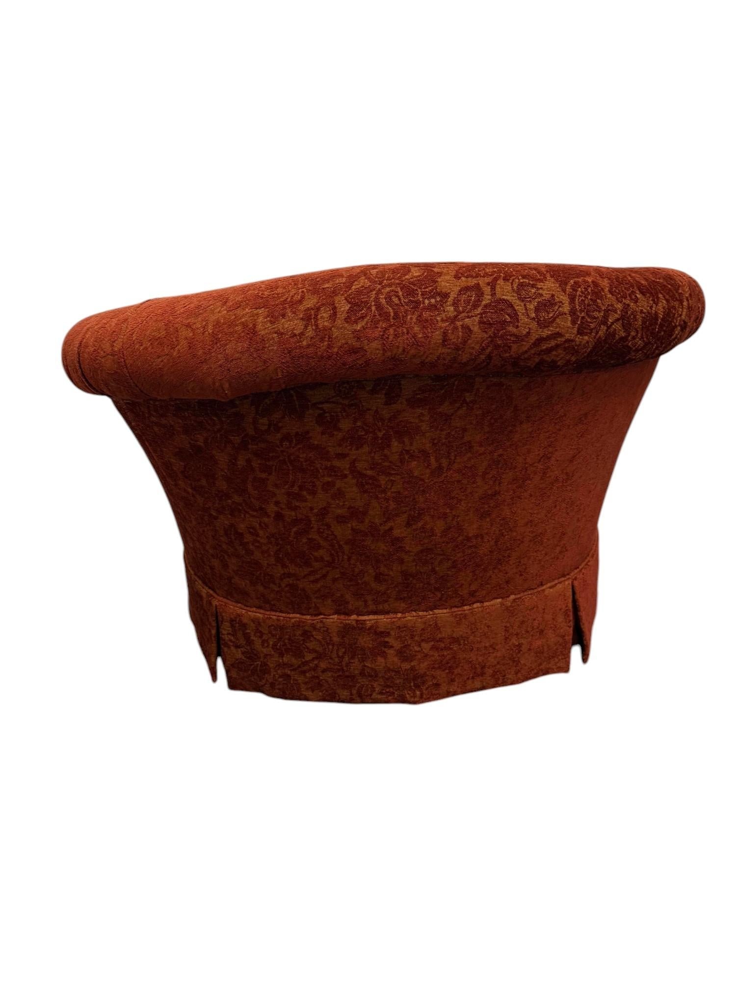 Late 20th Century Pair of Custom Red Floral Swivel Chairs in Red and Gold - 5