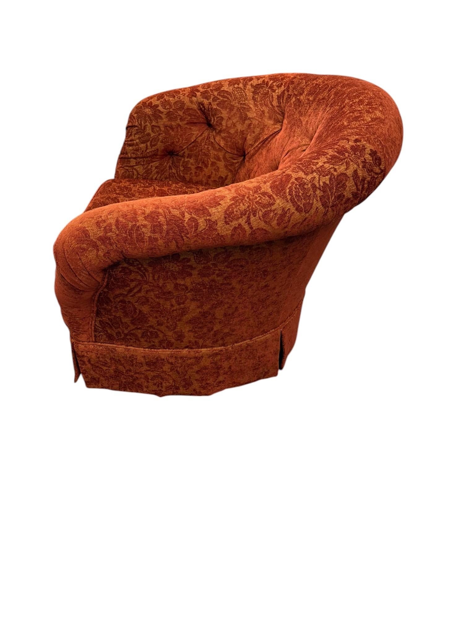 Late 20th Century Pair of Custom Red Floral Swivel Chairs in Red and Gold - 8