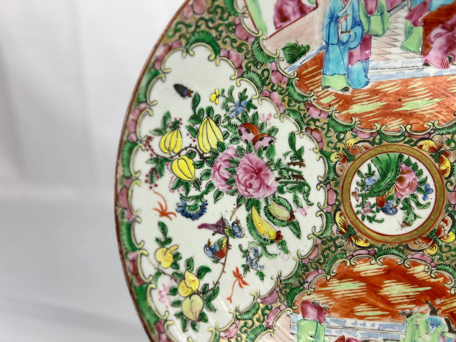 Large Antique Chinese Famille Rose Medallion Porcelain Platter 13.5" - 5