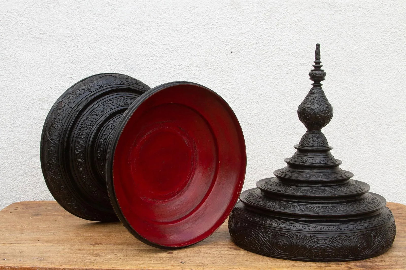 Carved Ebonized Burmese Ceremonial Vessel - 11