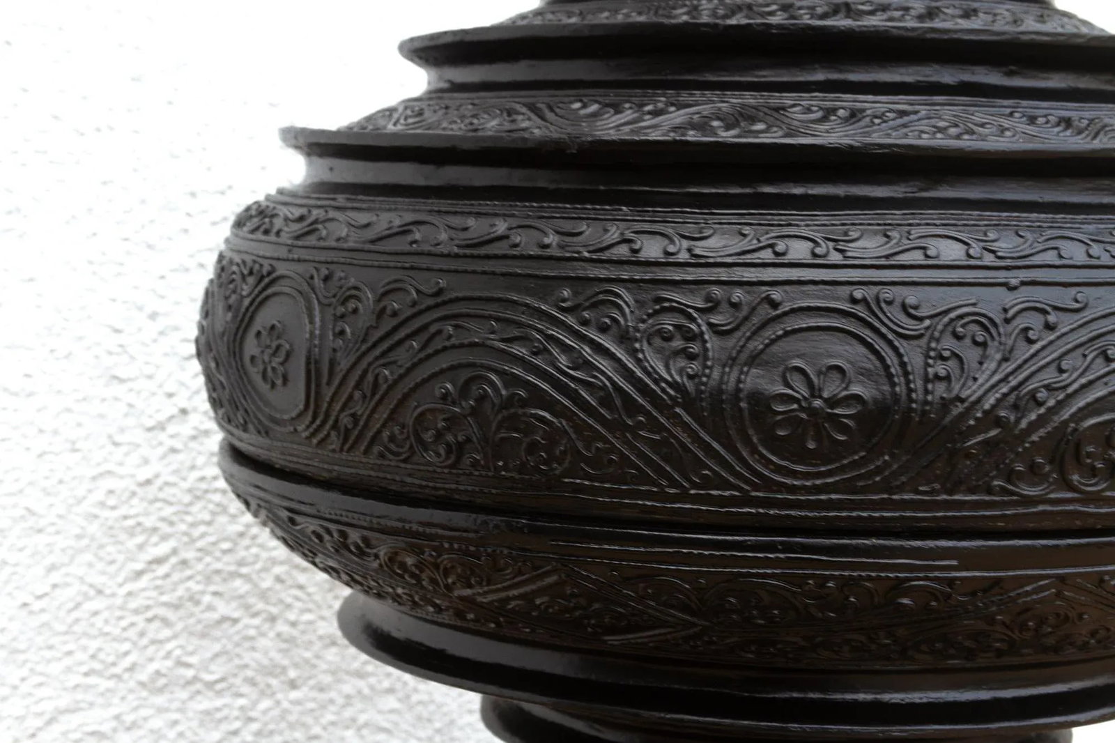 Carved Ebonized Burmese Ceremonial Vessel - 6