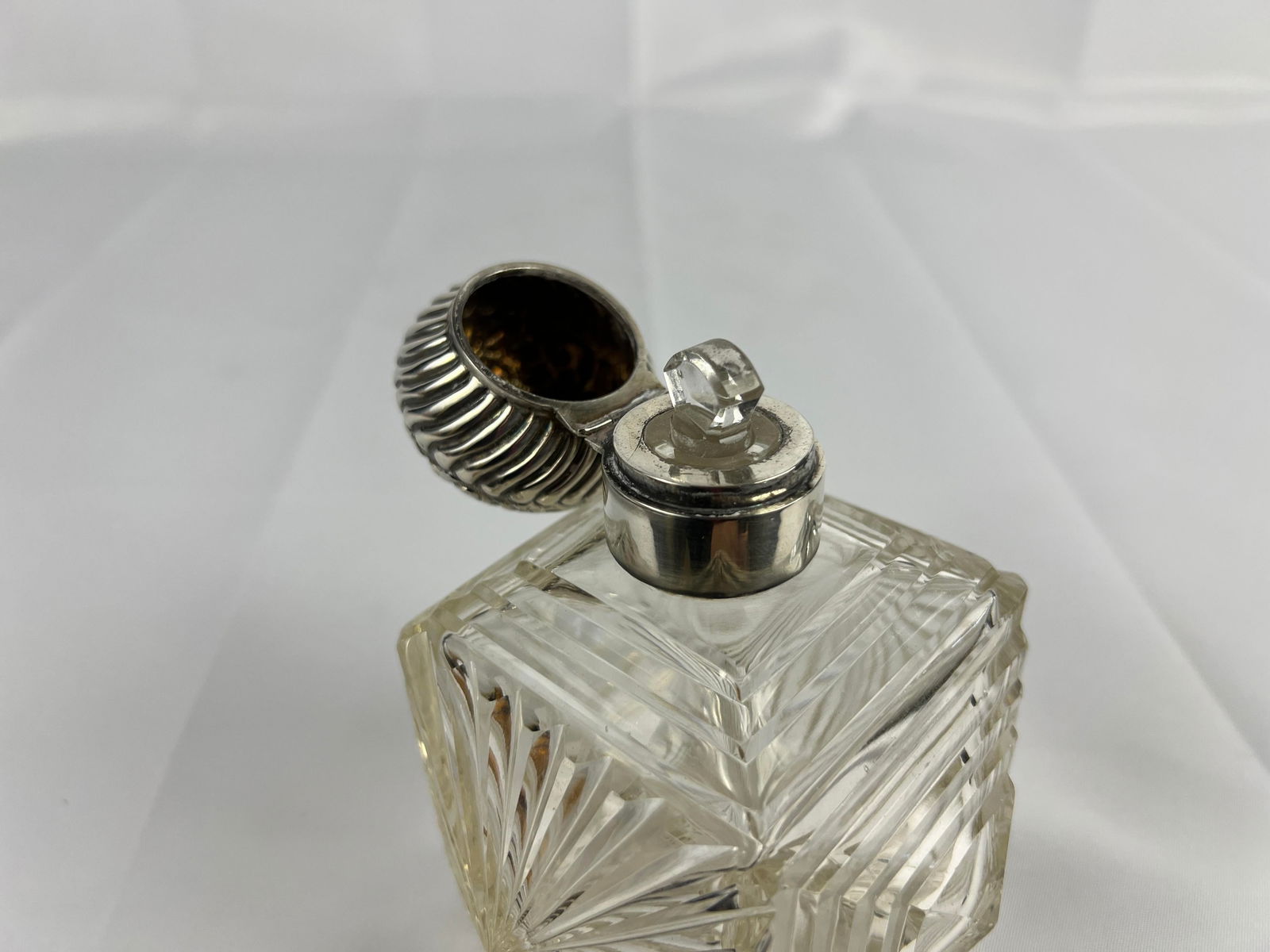 Unusual British Sterling Silver & Cut Glass Repousse Perfume Bottle - 2
